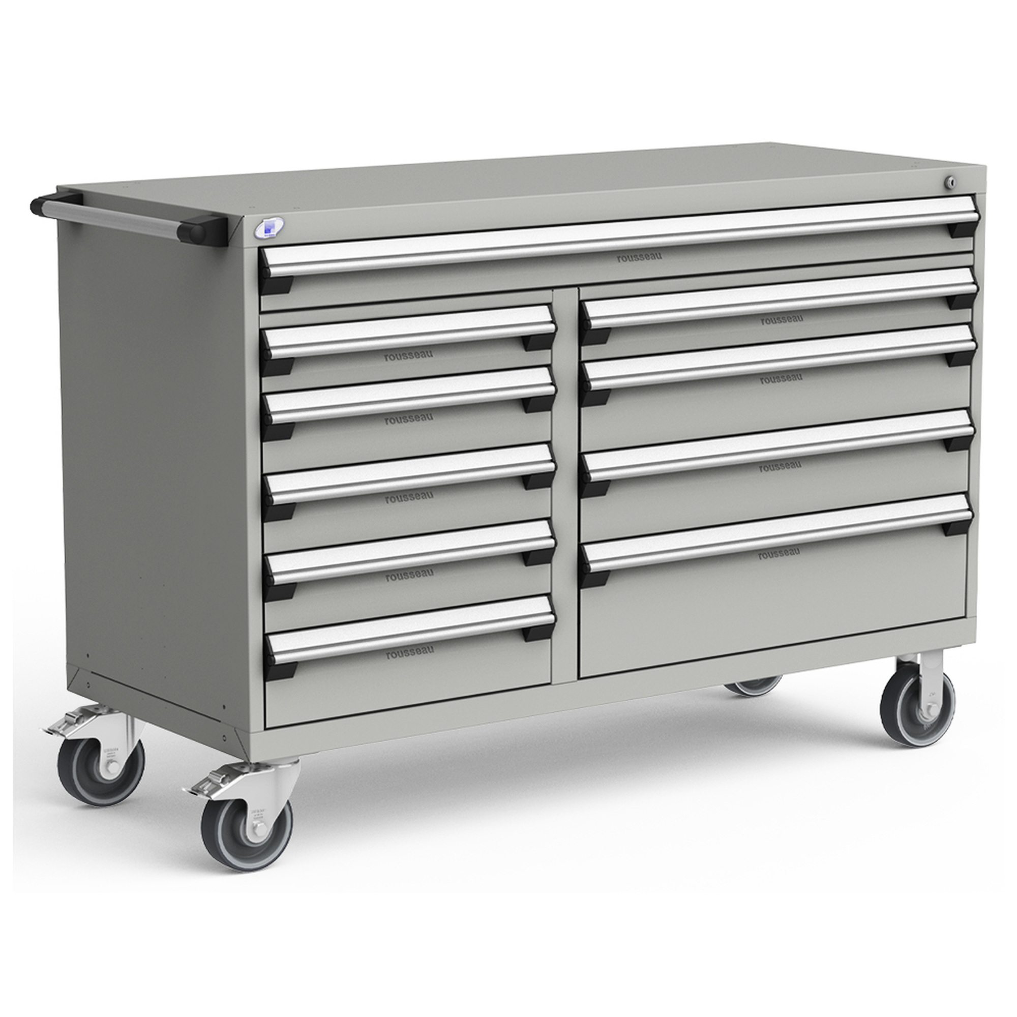10-Drawer Mobile Cabinet, 60"W x 24"D x 41.5"H - Without Dividers - Modern Gray