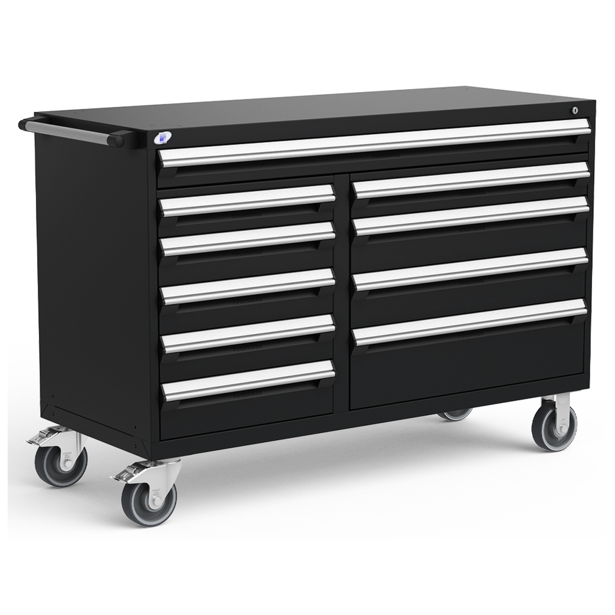 10-Drawer Mobile Cabinet, 60"W x 24"D x 41.5"H - Without Dividers - Glossy Carbon Black