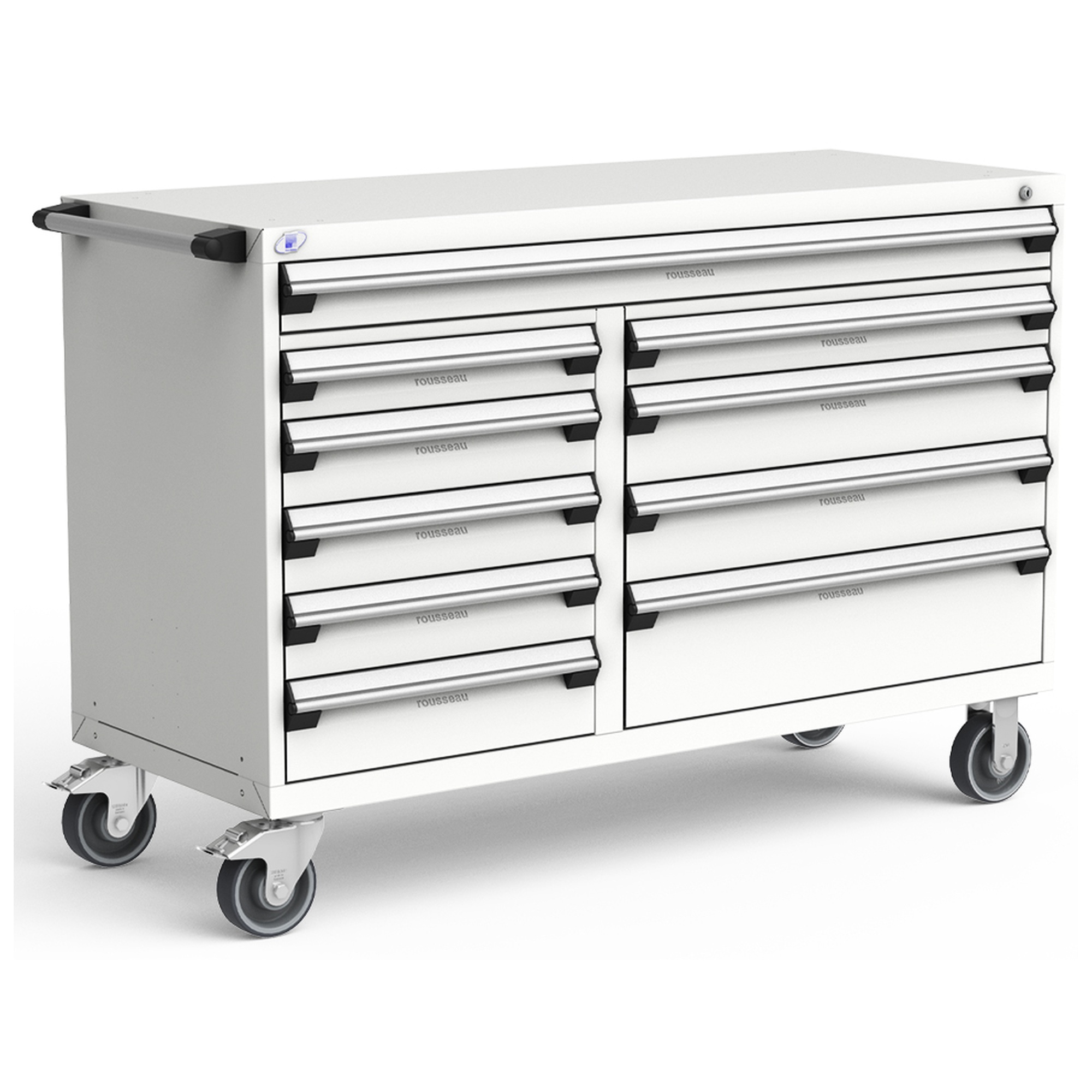 10-Drawer Mobile Cabinet, 60"W x 24"D x 41.5"H - Without Dividers - White