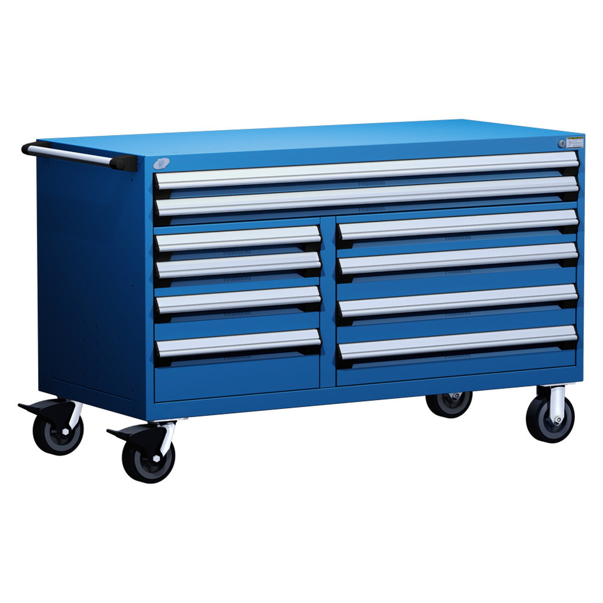 10-Drawer Mobile Cabinet, 60"W x 27"D x 37.5"H - With Dividers - Drawer heights: 2 3" (60"W), 1 3", 1 4", 1 5", 1 7", 1 4", 3 5"
