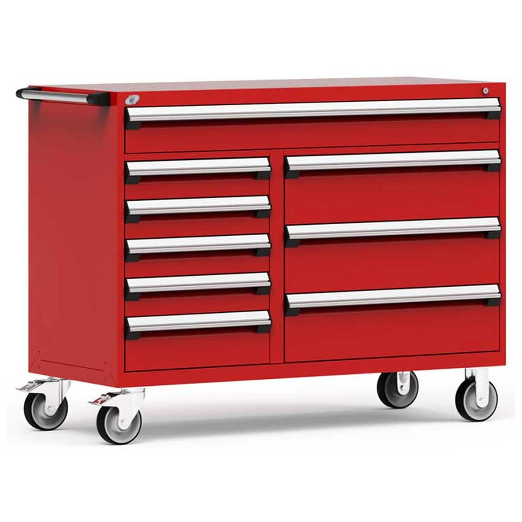 9-Drawer Mobile Cabinet, 60"W x 27"D x 45.5"H - Without Dividers - Drawer heights: 1 6" (60"W), 4 5", 1 7", 3 9"