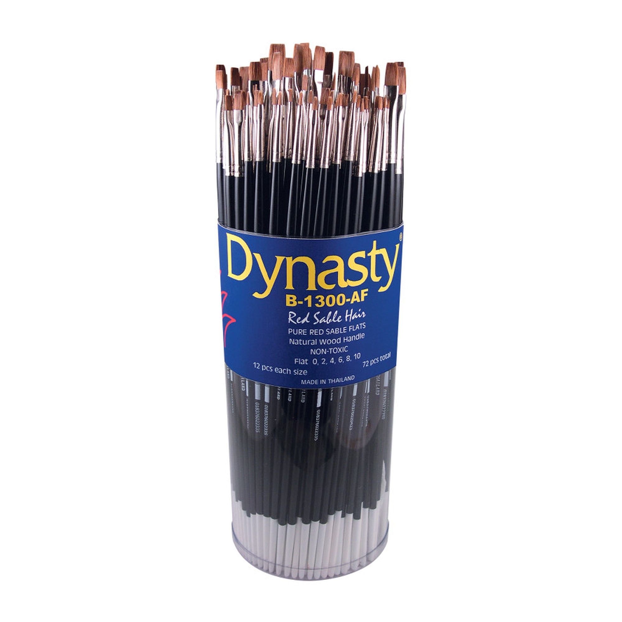 Red Sable Style Flat Paint Brush Canister, 72 Brushes