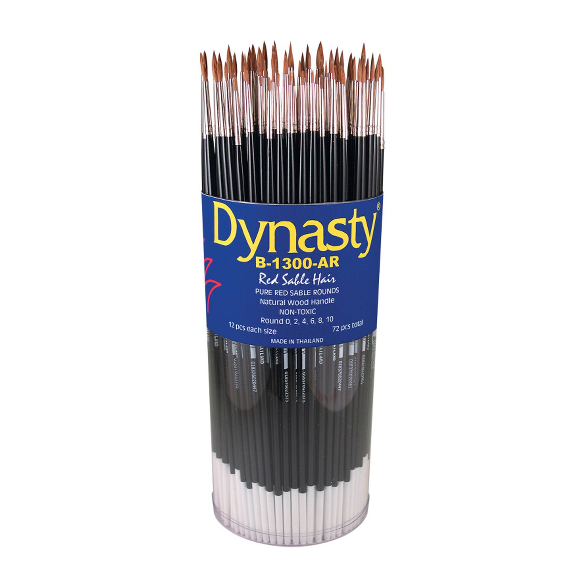Red Sable Style Round Brush Canister, 72-Pack