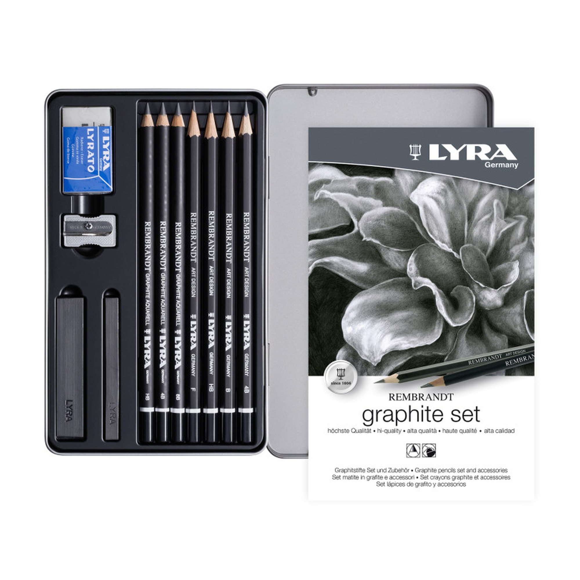 Graphite Sketching Set with Metal Tin, 11 Pieces