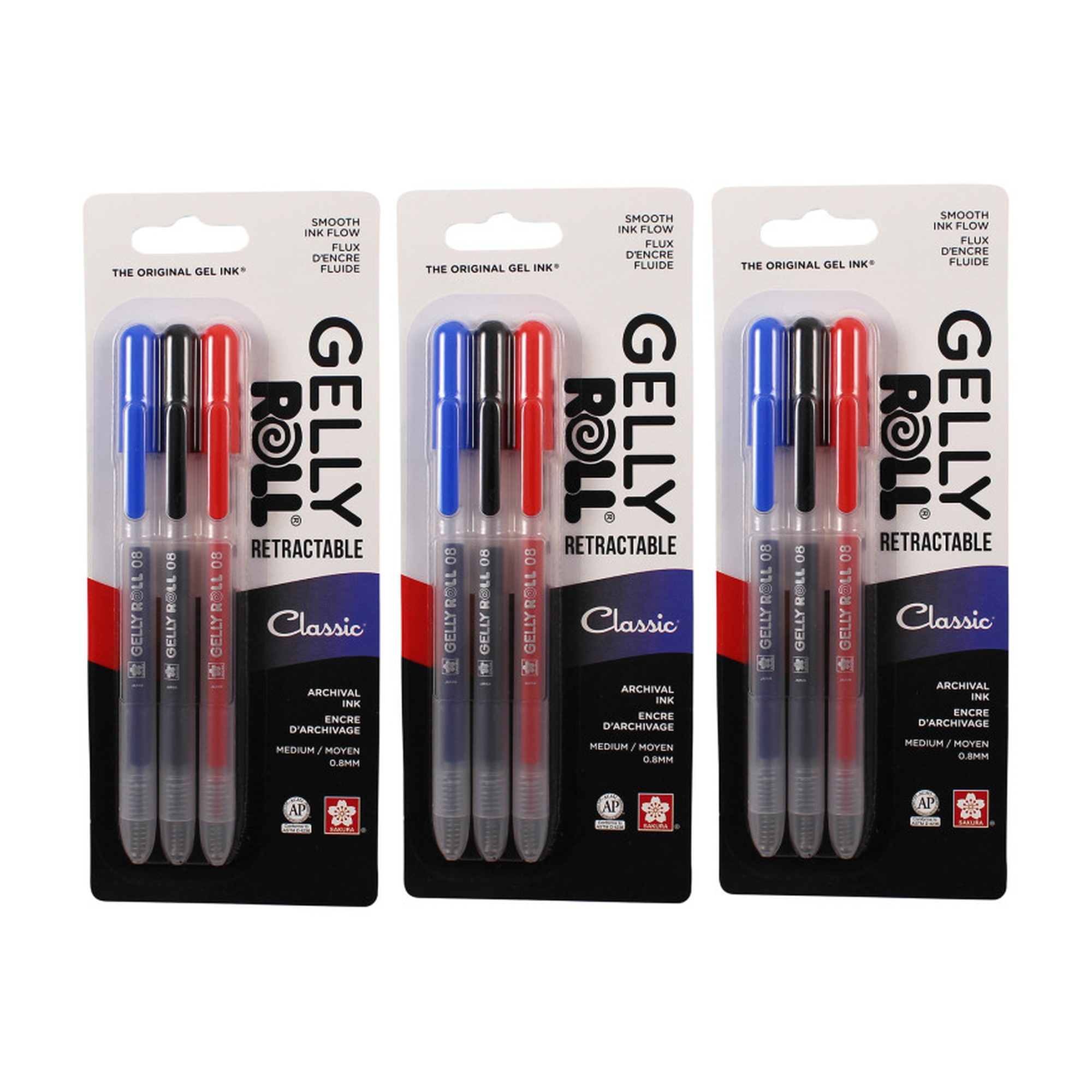 Retractable Medium-Point Gel Pens, Assorted Colors, 9-Pack