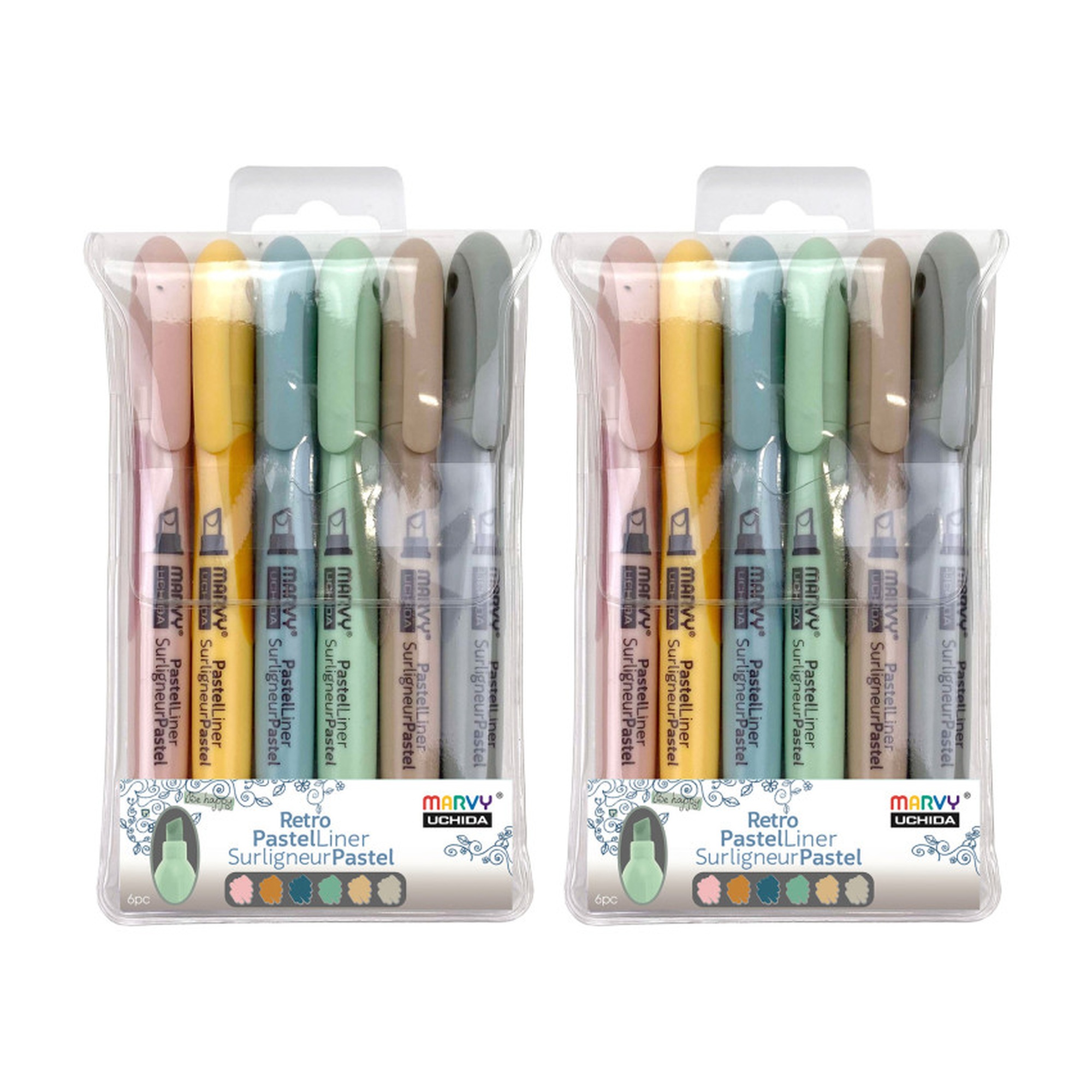 Retro Pastel Chisel-Tip Liner Markers, 2 Sets