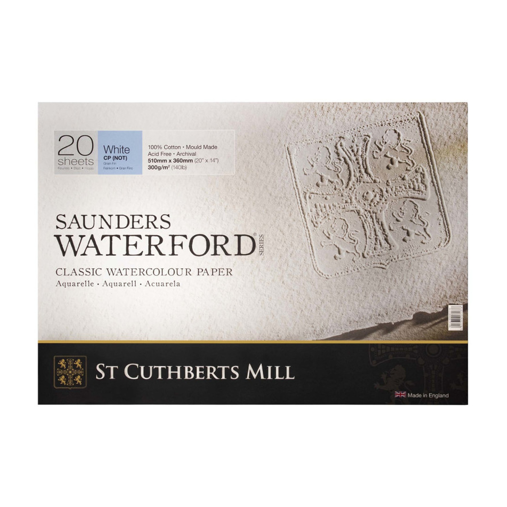Cold Pressed White Watercolor Paper Block, 140 lb, 20 Sheets, 20 x 14 in.