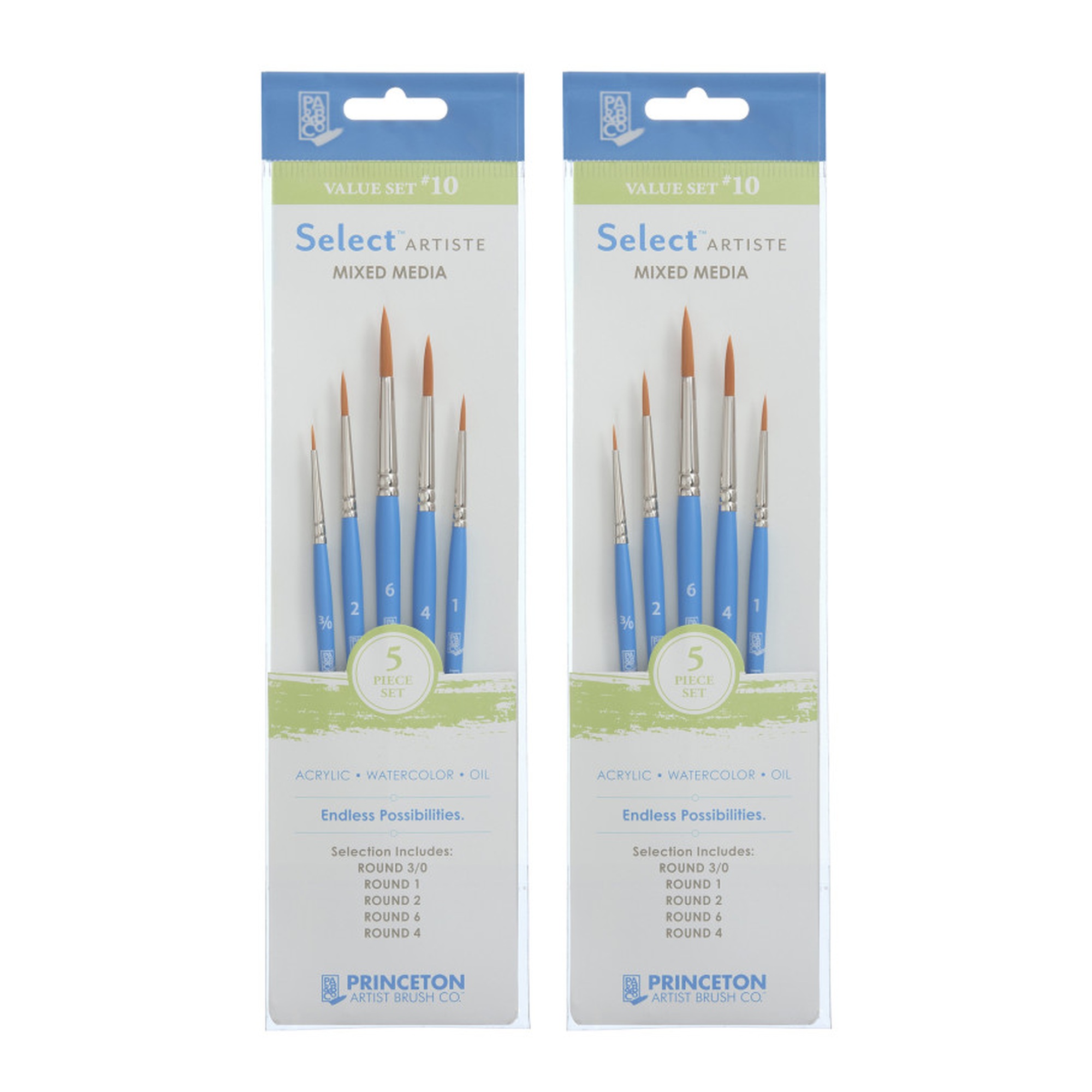 No. 10 Synthetic Bristle Mixed Media Paintbrush Set, Jewel Blue, 10 Brushes