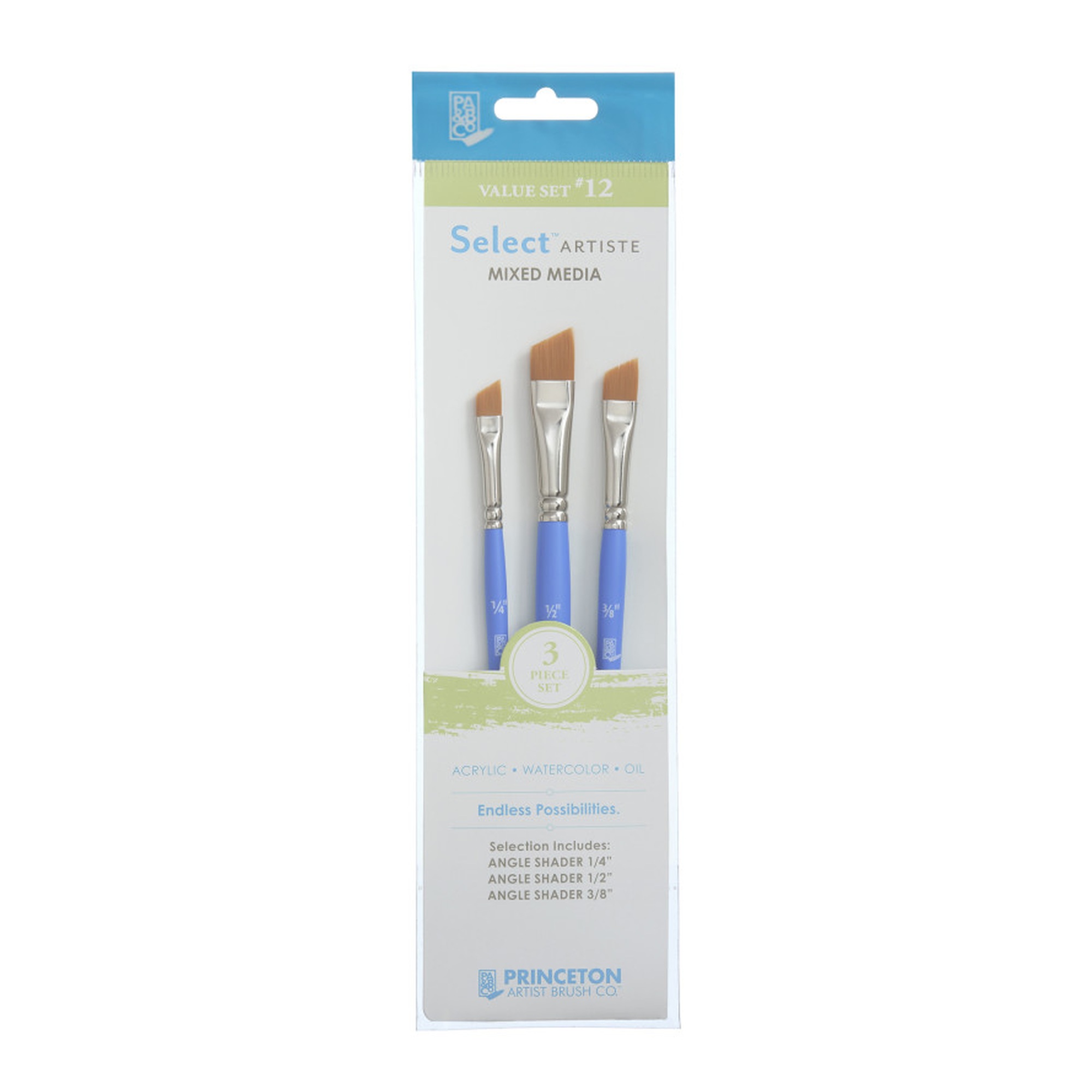 No. 12 Synthetic Short-Handle Mixed Media Paintbrush Set, 3 Pieces