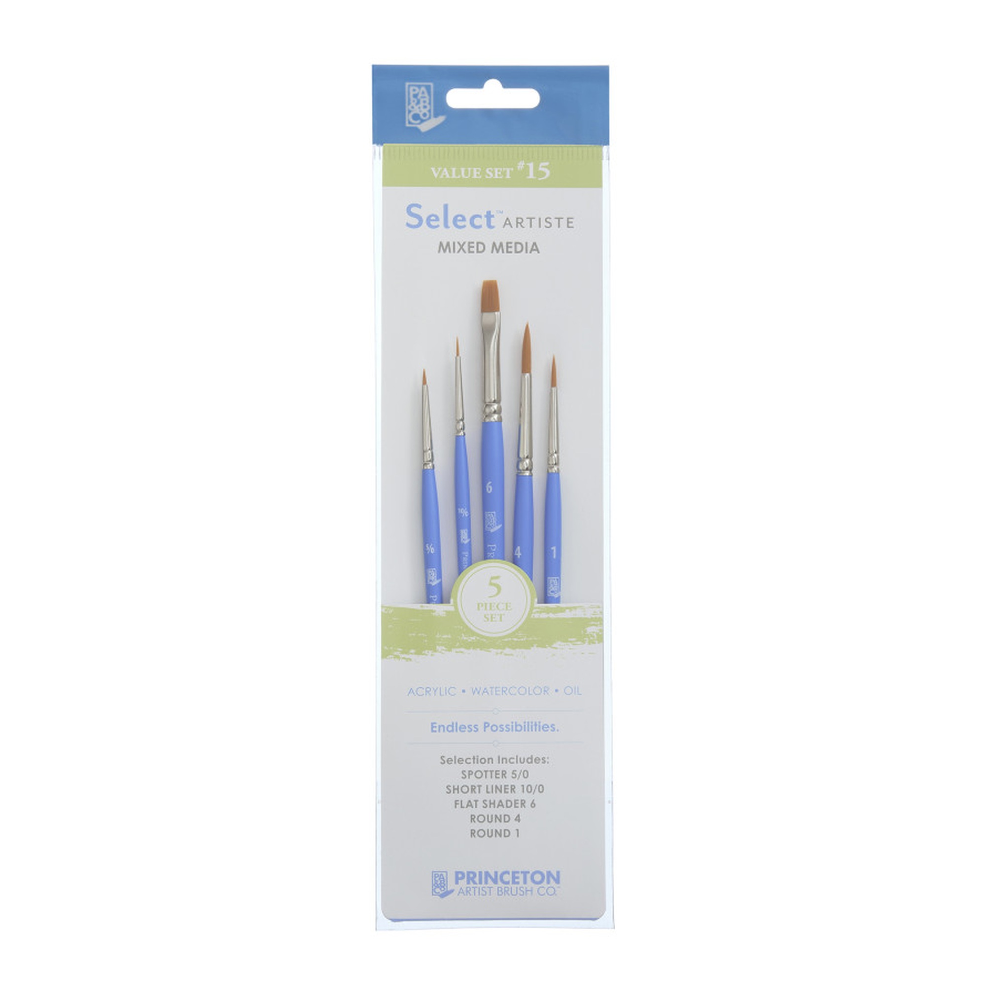 Select Artiste No. 15 Synthetic Mixed Media Brush Set, 5 Pieces