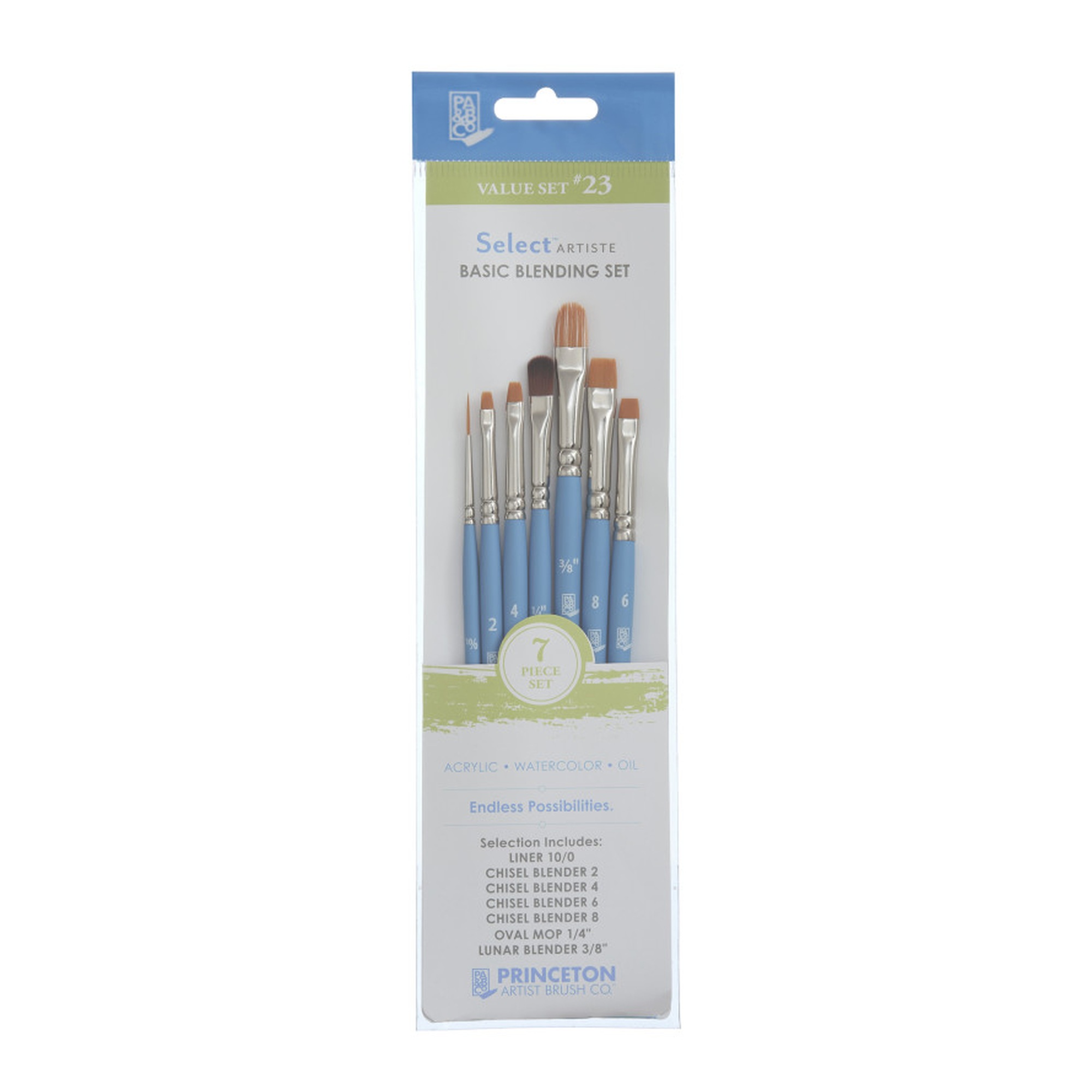 7-Piece Synthetic Mixed Media Paintbrush Set, Jewel Blue