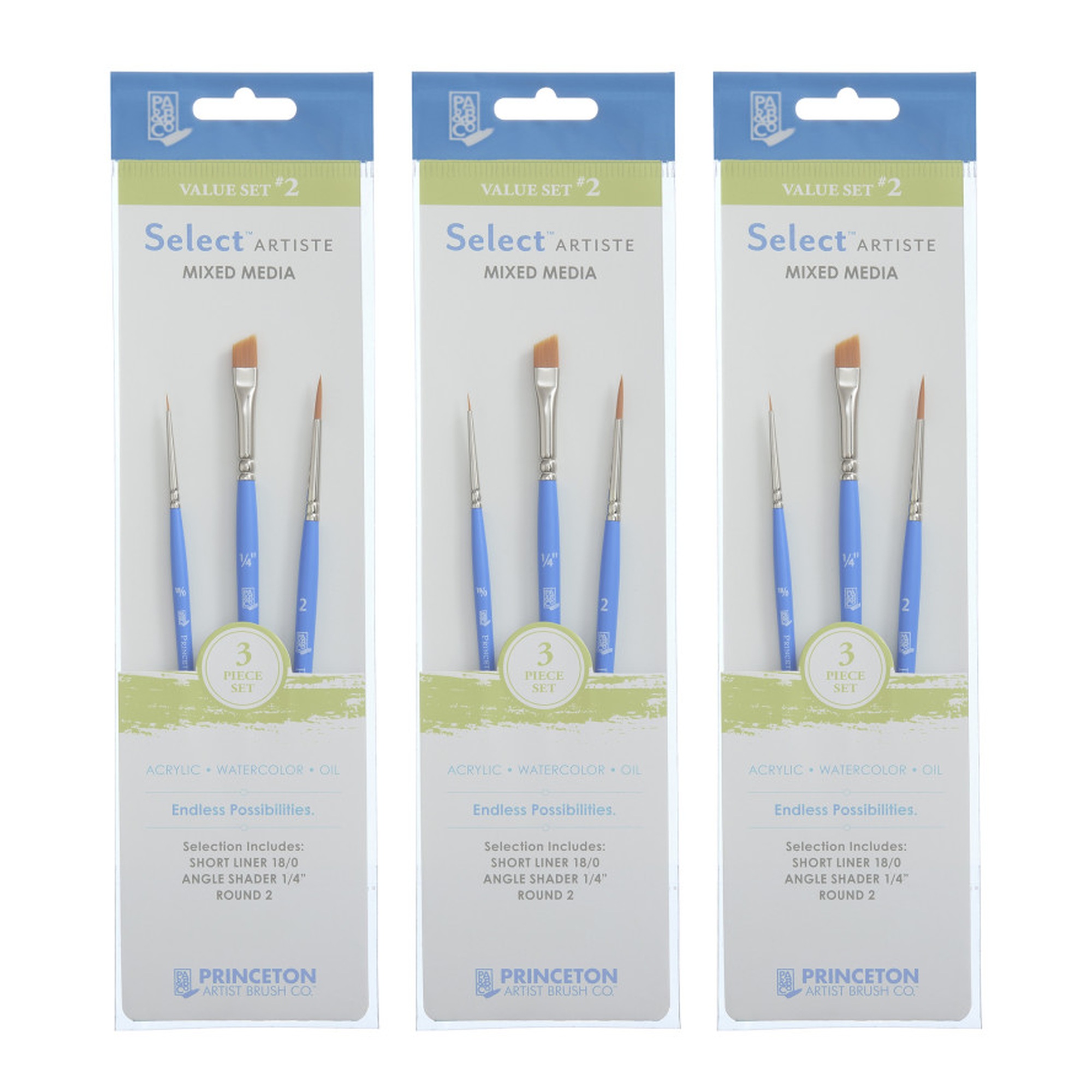 No. 2 Synthetic Short-Handle Mixed Media Paintbrush Set, Jewel Blue, 9 Brushes