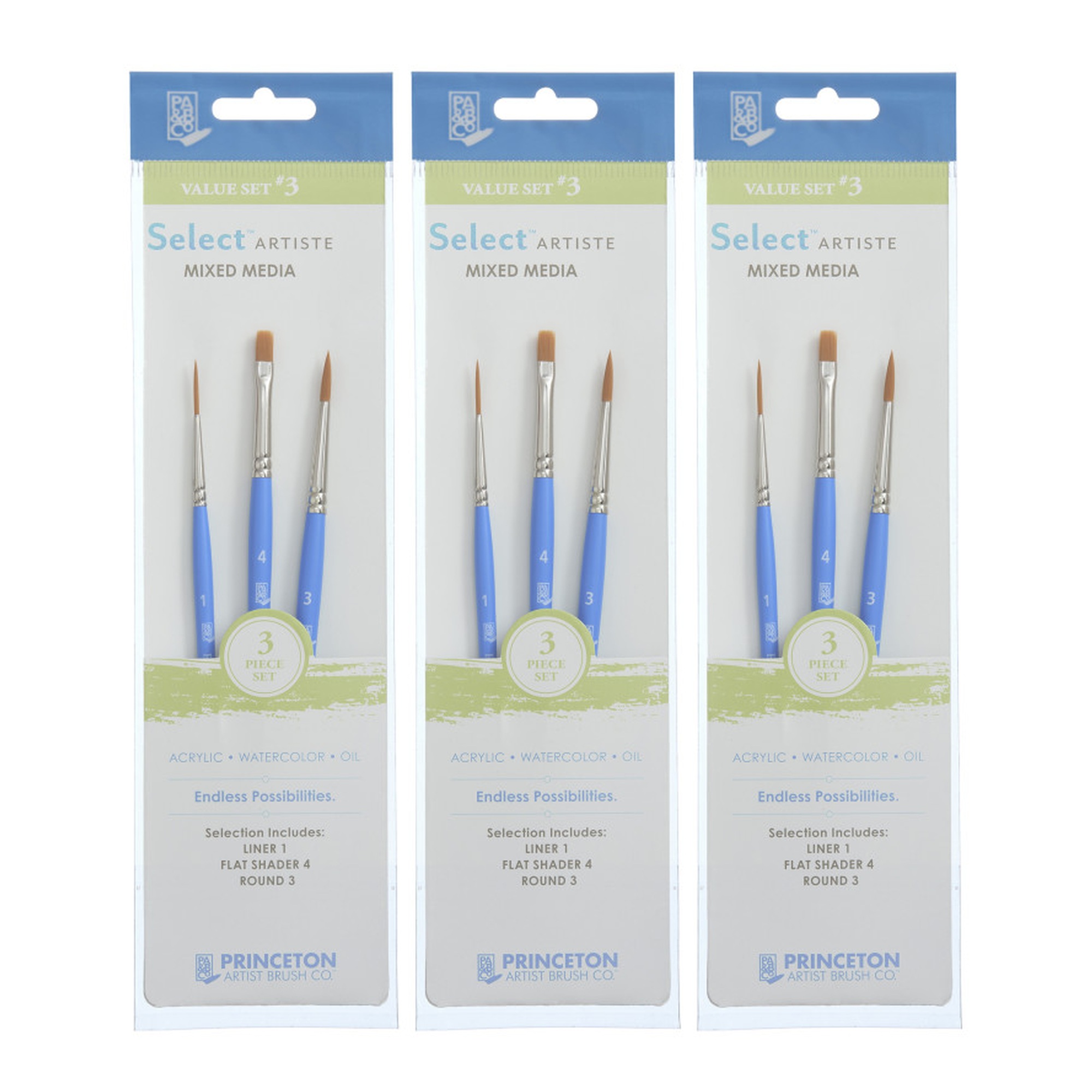 Select Artiste No. 3 Synthetic Short-Handle Mixed Media Brush Sets, Jewel Blue, 9 Brushes