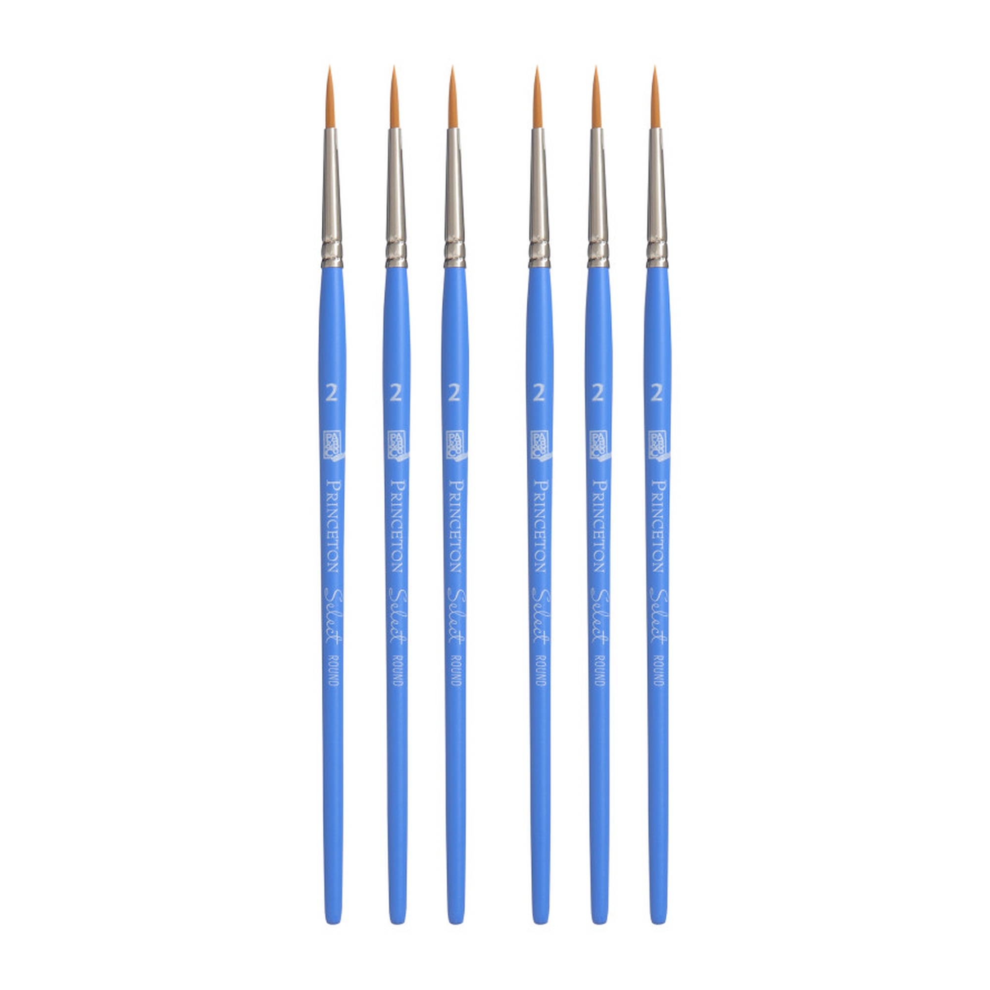 Round Synthetic Bristle Mixed Media Paintbrushes, Short Handle, Size 2, Jewel Blue, 6-Pack