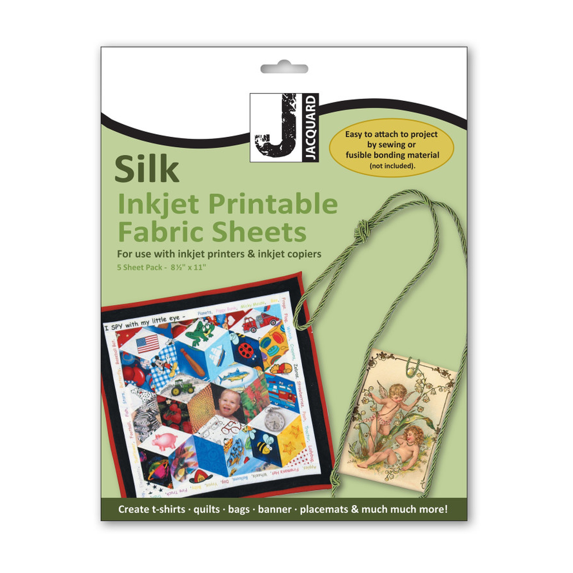 Silk Inkjet Printable Fabric Sheets, 8.5 x 11 in., Pack of 5