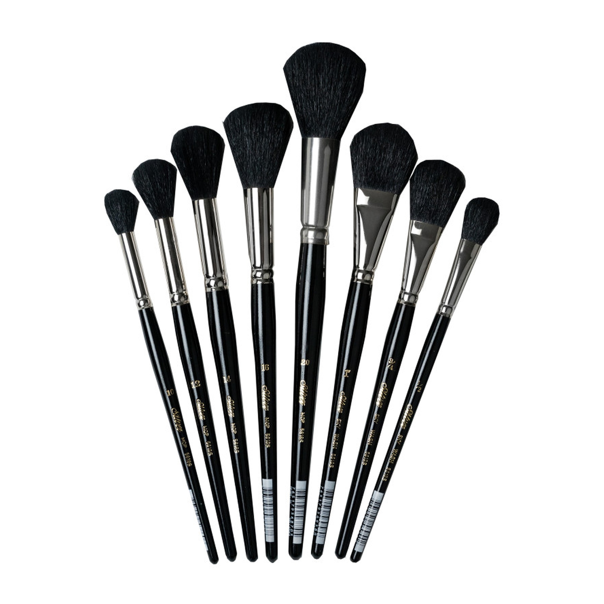 Black Round and Oval Mop Brush Set, 8 Brushes