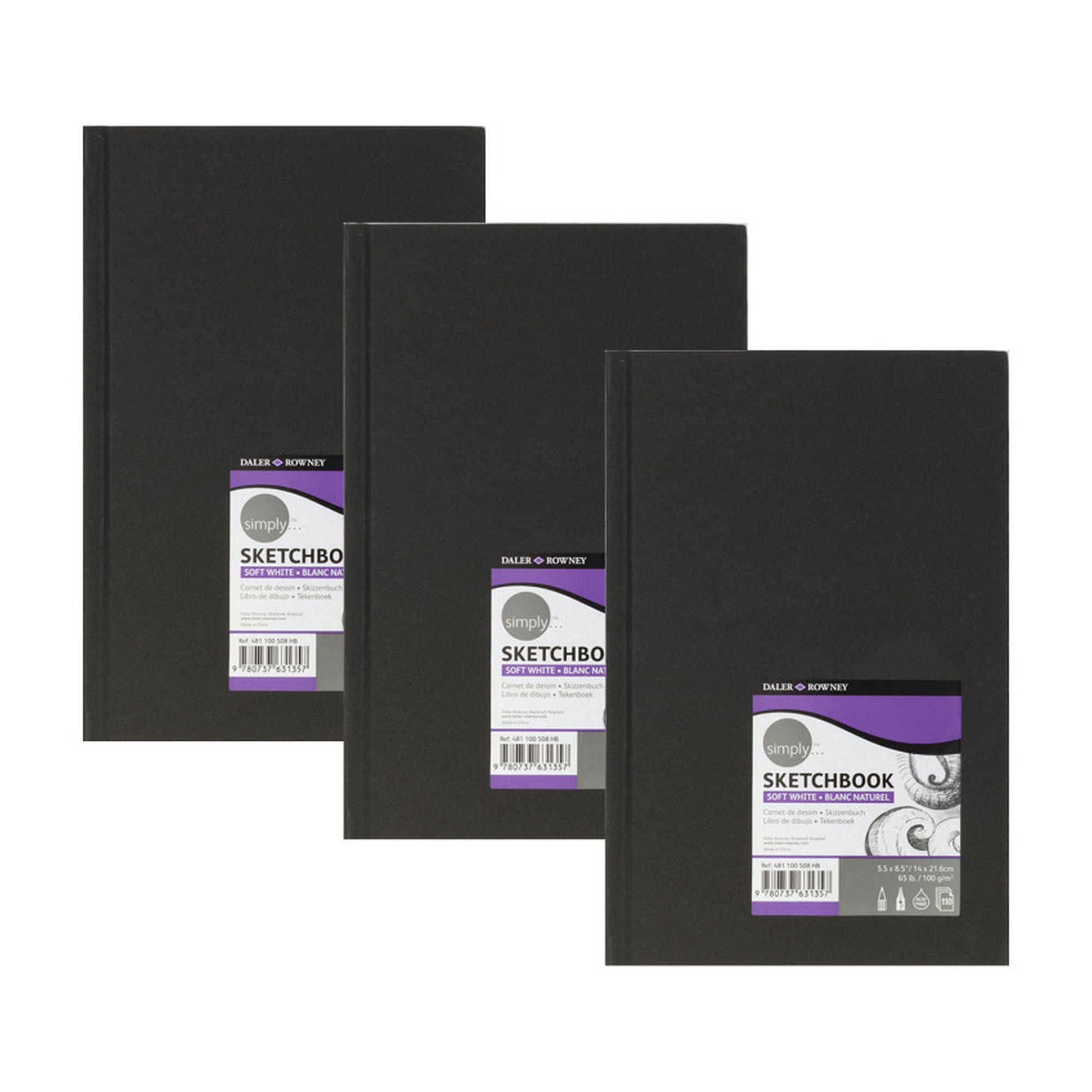 Soft White Spiral-Bound Sketchbooks, 5.5 x 8.5 in., 80 Sheets, Pack of 3