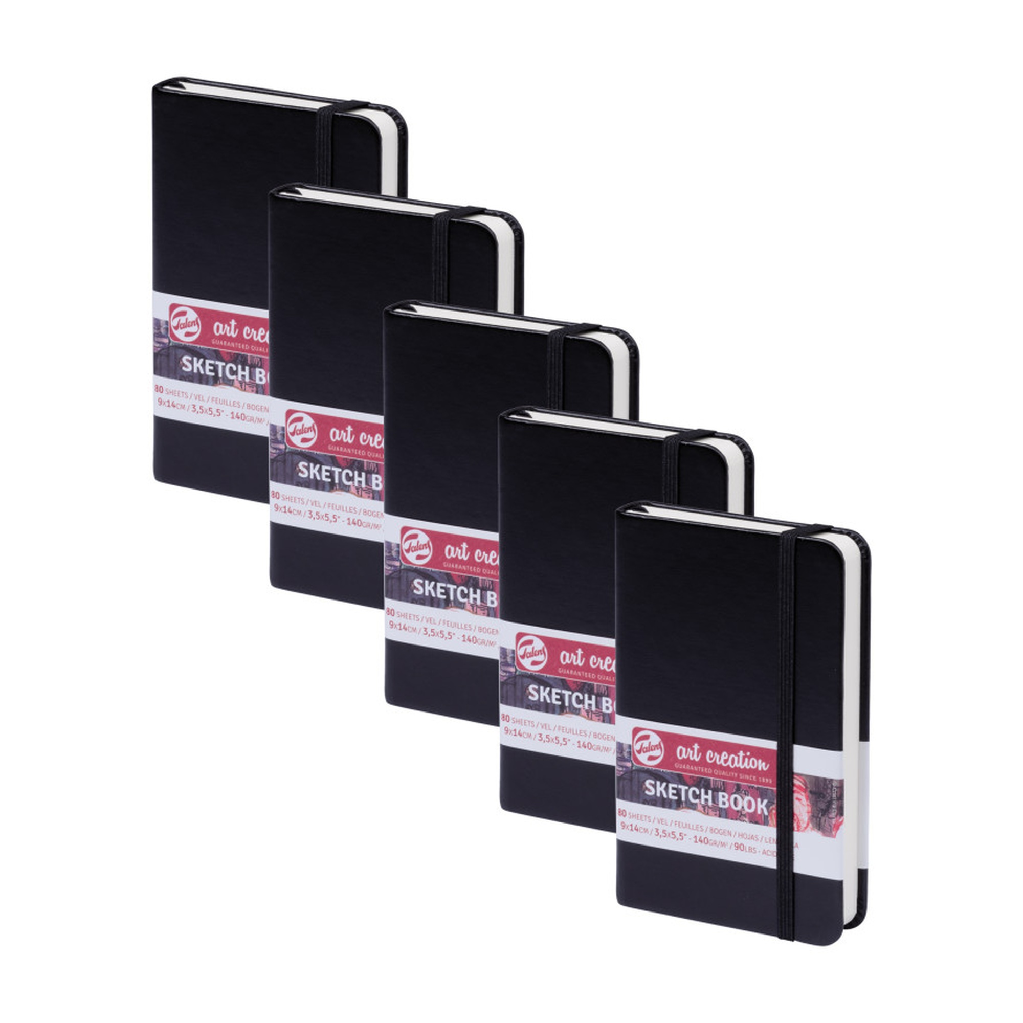 Hardbound Black Cover Sketchbooks, 3.5 x 5.5, Pack of 5