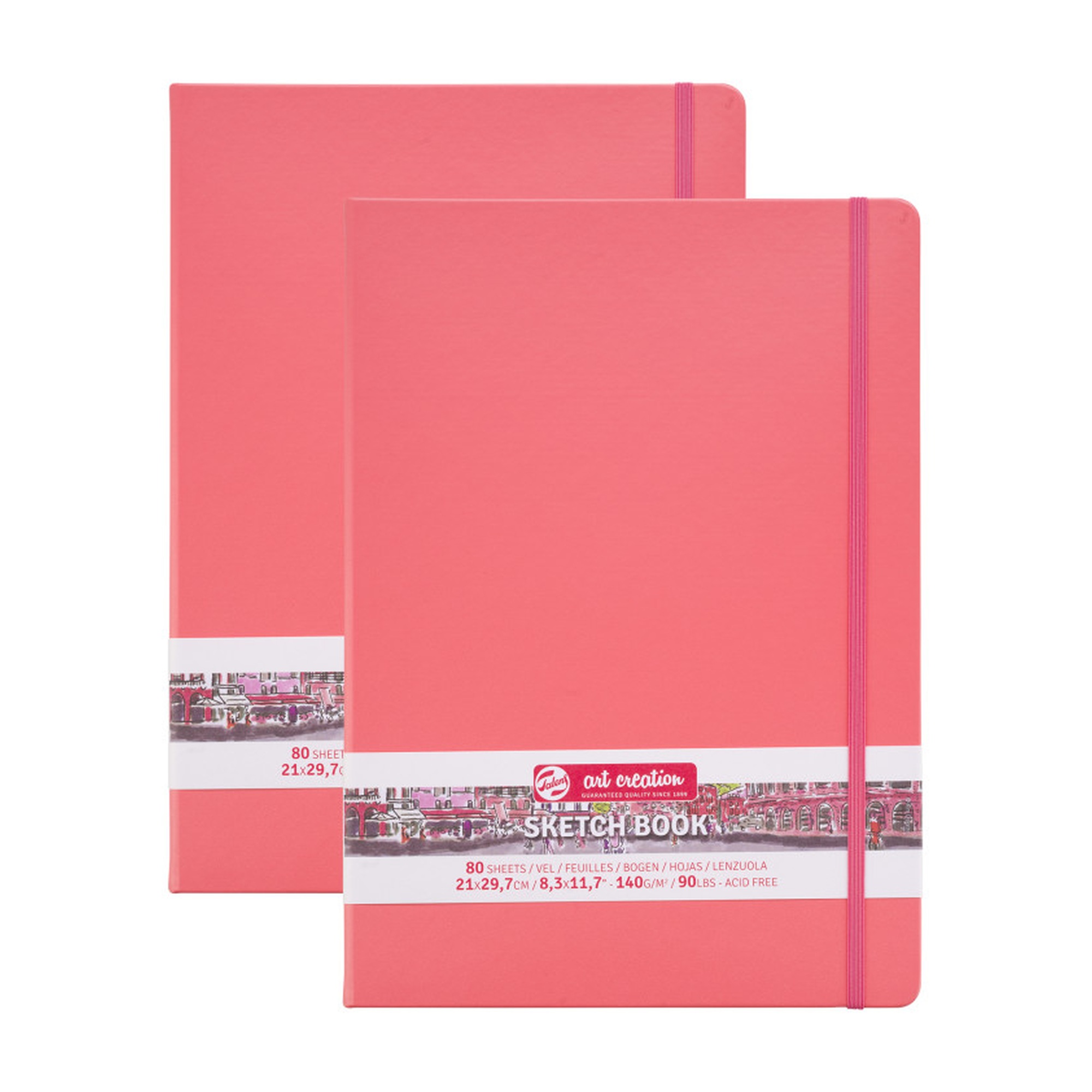 Coral Red Hardbound Sketchbook, A4, 80 Sheets, Pack of 2