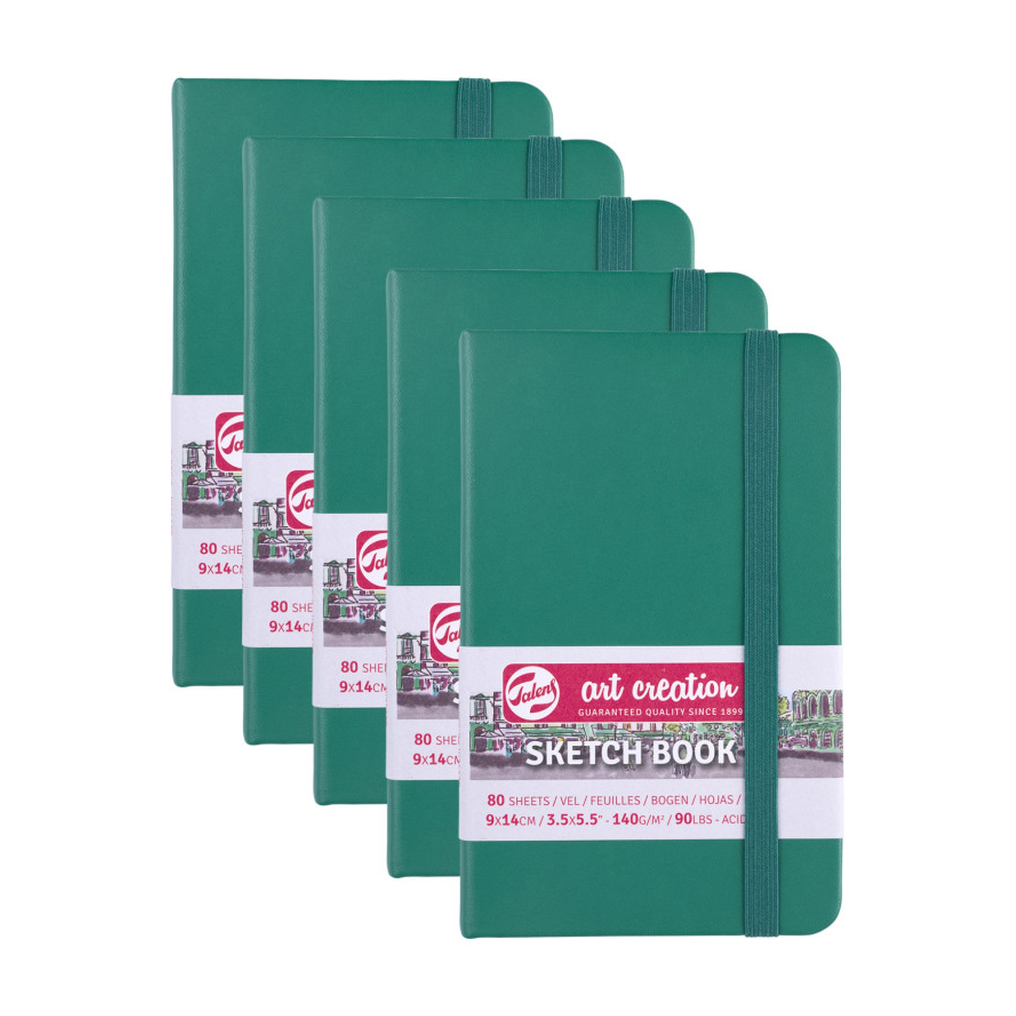 Forest Green Hardbound Sketchbooks, 3.5 x 5.5, 80 Sheets, Pack of 5