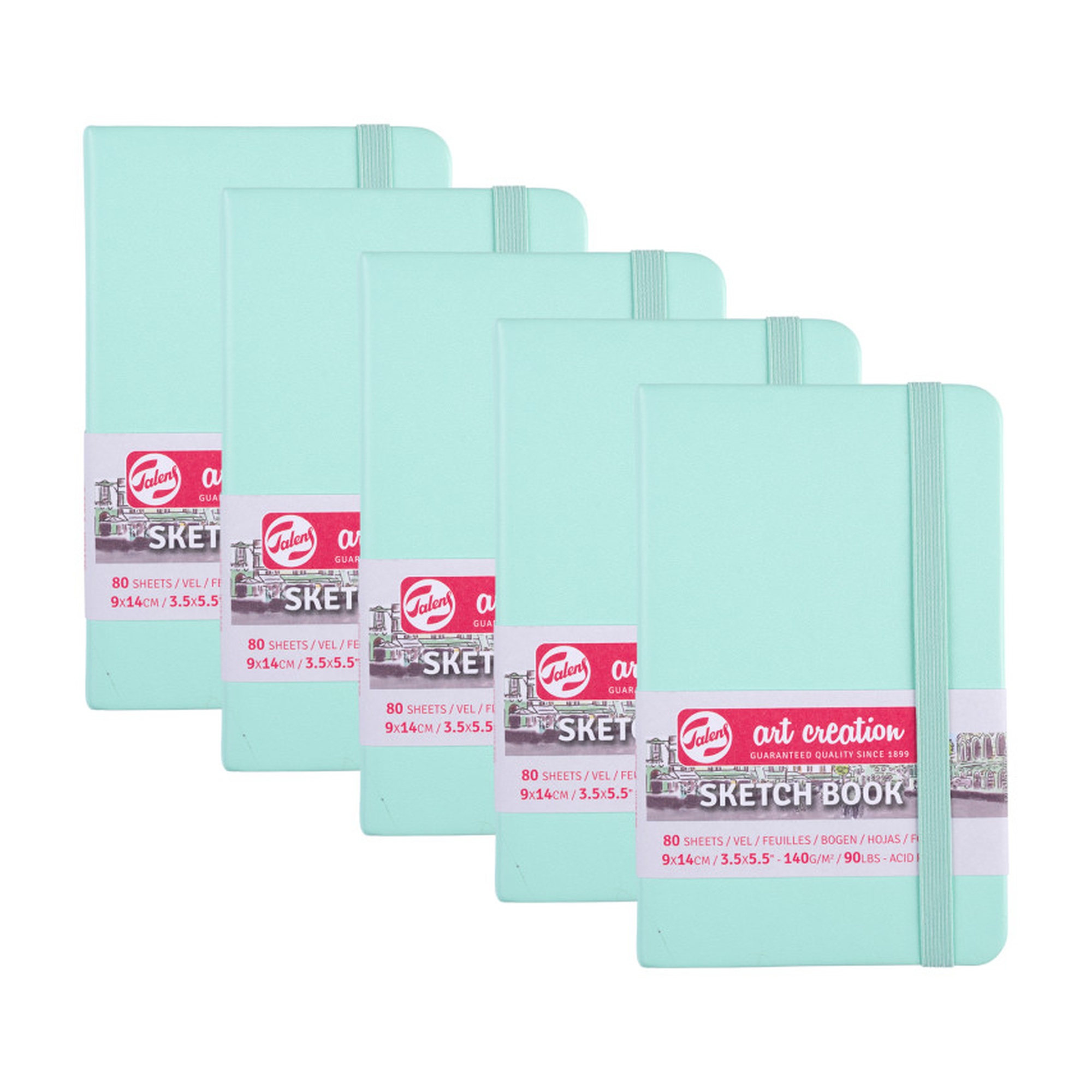 Hardbound Sketchbooks, Fresh Mint Cover, 3.5 x 5.5, 80 Sheets, Pack of 5
