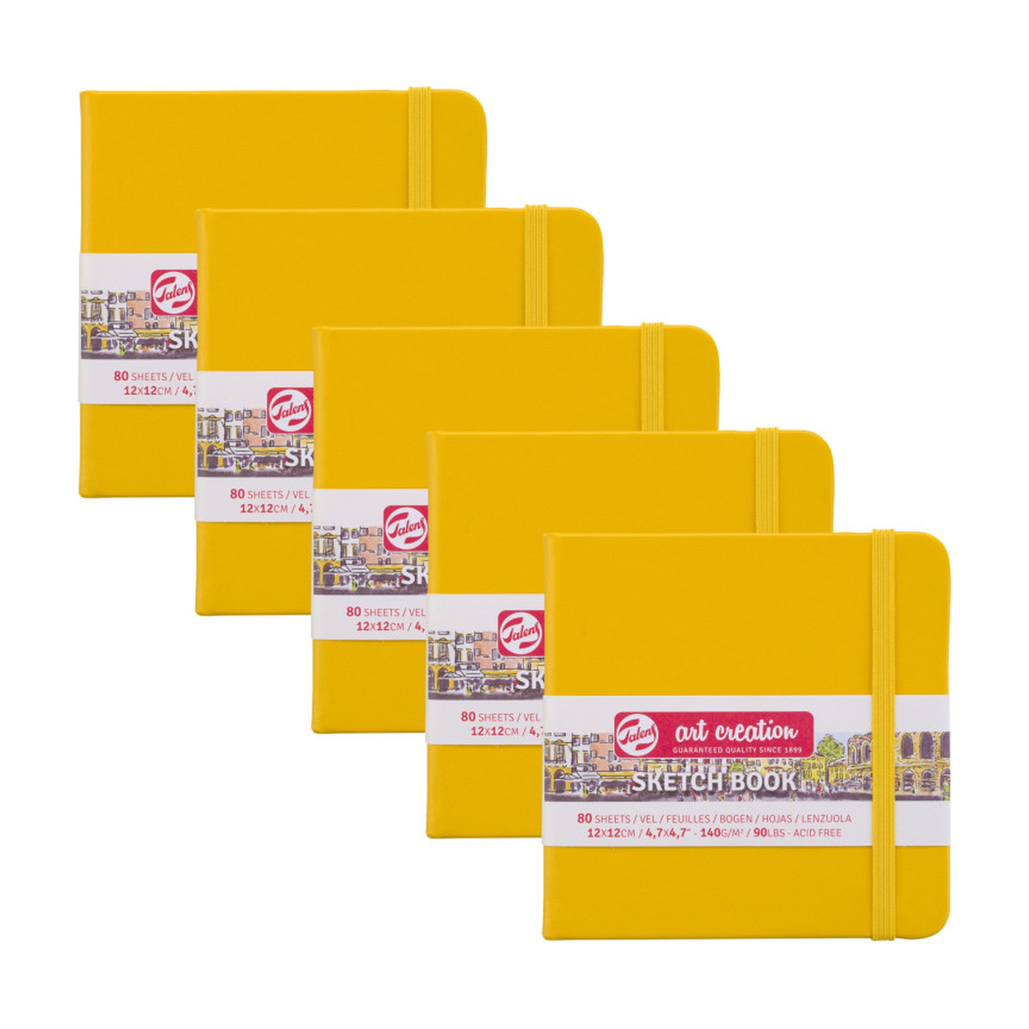 Hardbound Yellow Cover Sketchbooks, 4.7 x 4.7 in., Pack of 5