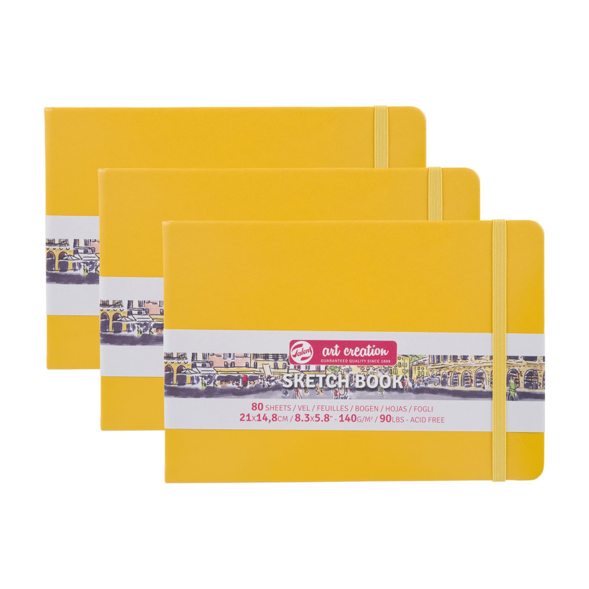 A5 Hardbound Sketchbooks, 80 Sheets, Golden Yellow Cover, Pack of 3