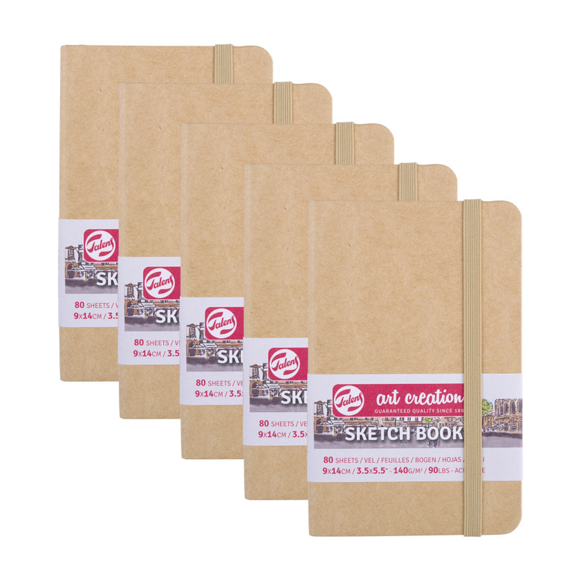 Kraft Cover Sketchbooks, 3.5 x 5.5 in., 80 Sheets, Pack of 5