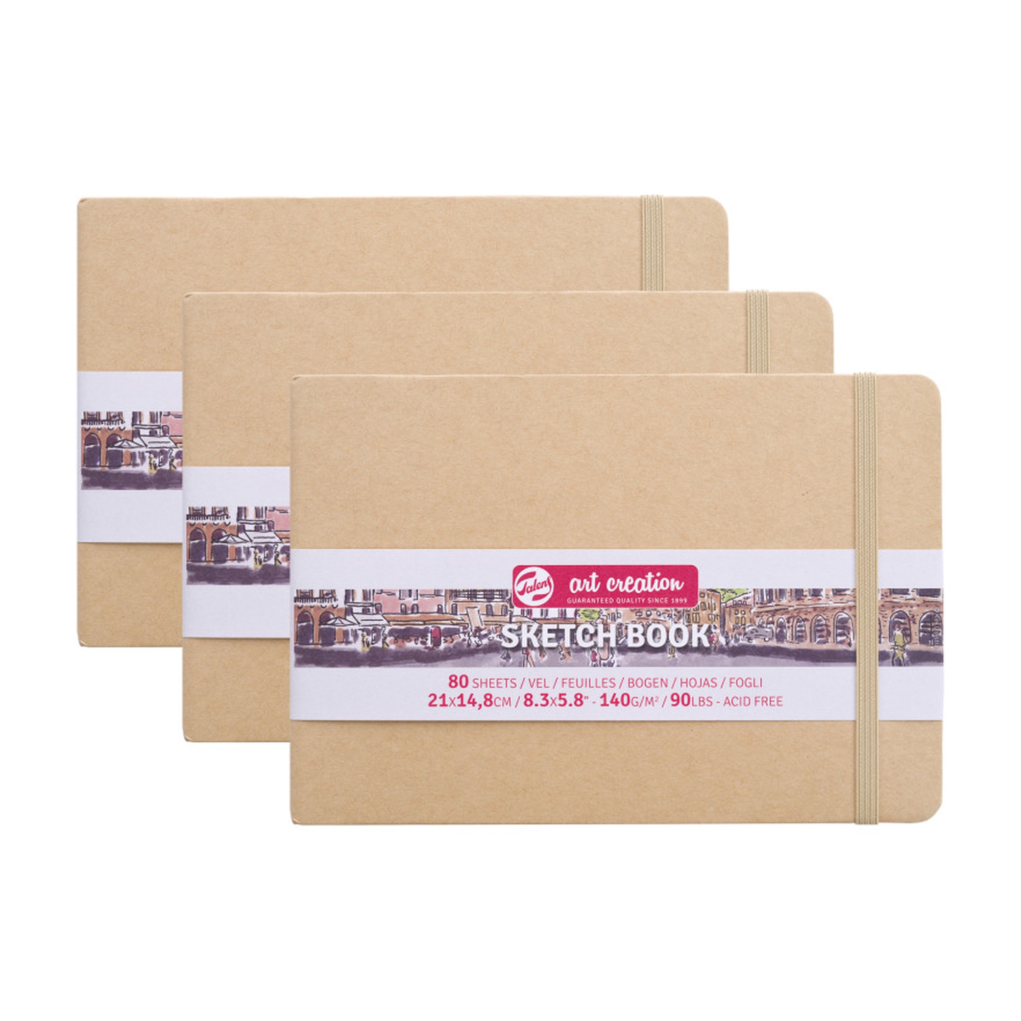 A5 Hardbound Sketchbook, Kraft Cover, 80 Sheets, Pack of 3
