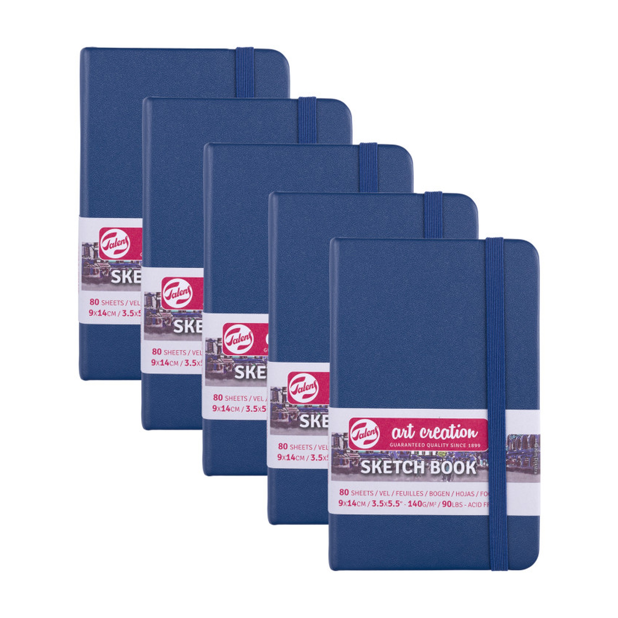 Hardbound Sketchbook, Navy Blue Cover, 3.5 x 5.5 in., 80 Sheets, Pack of 5
