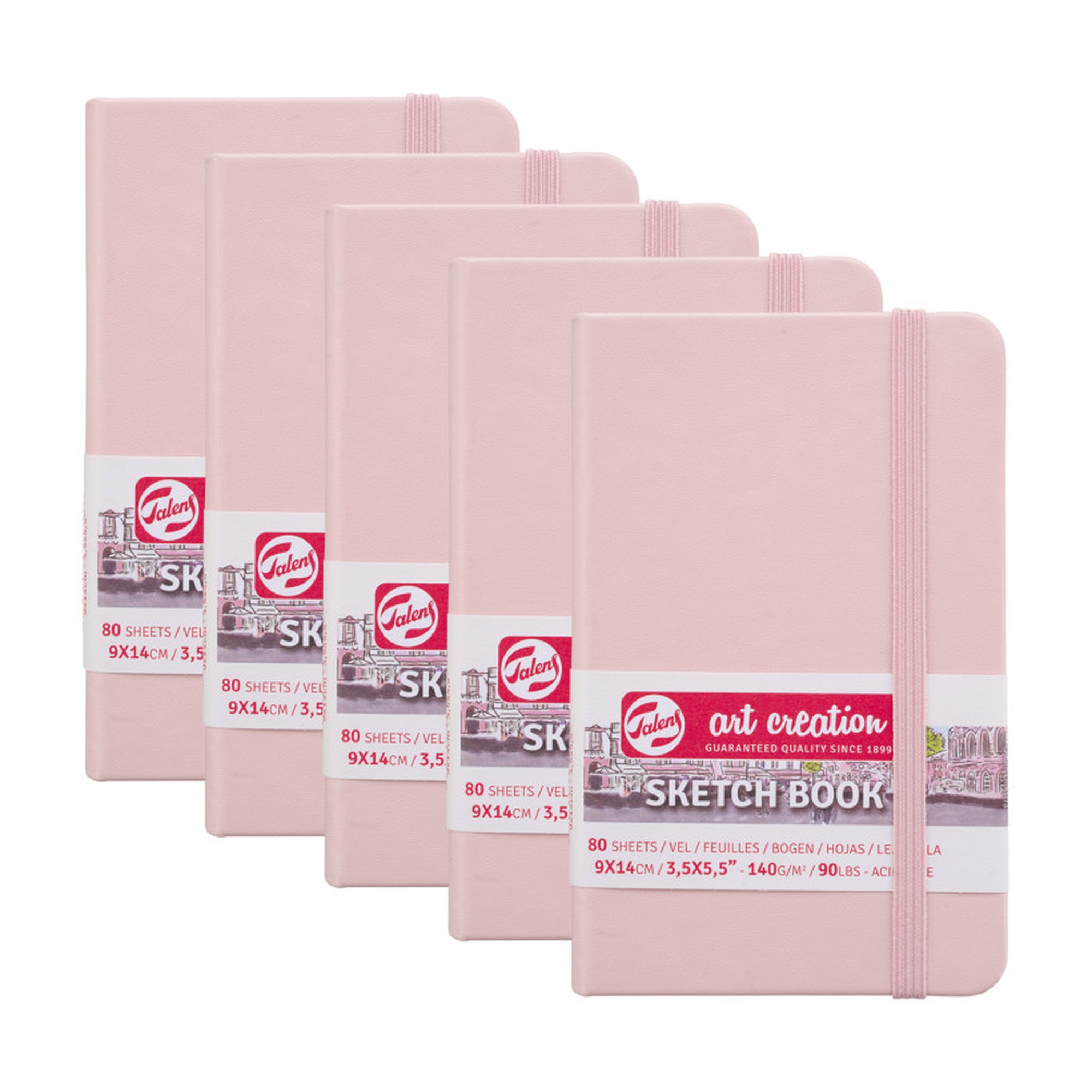 Pastel Pink Hardbound Sketchbook, 3.5 x 5.5 in., 80 Sheets, Pack of 5