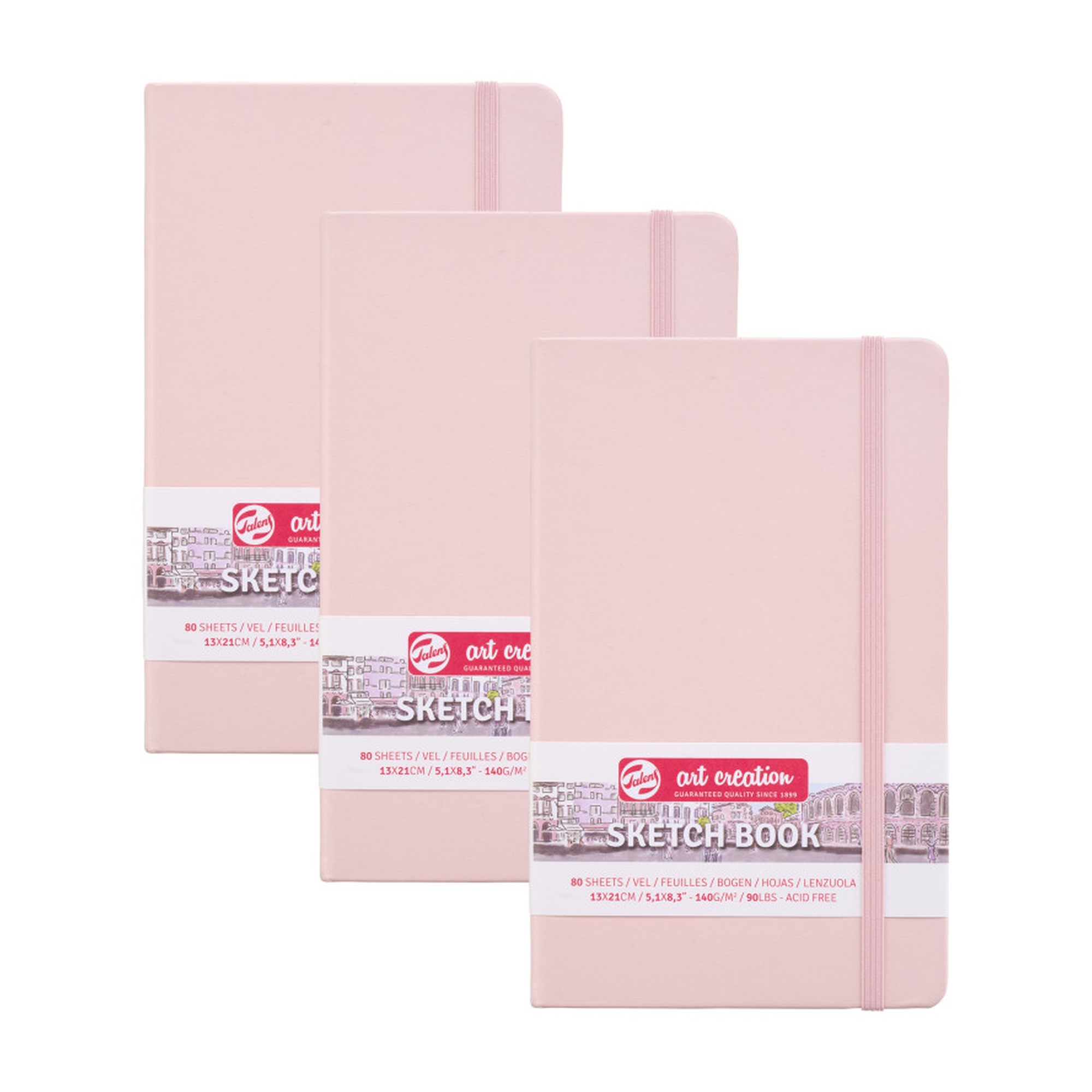 Pastel Pink Hardbound Sketchbook, 5.1 x 8.3 in., 80 Sheets, Pack of 3