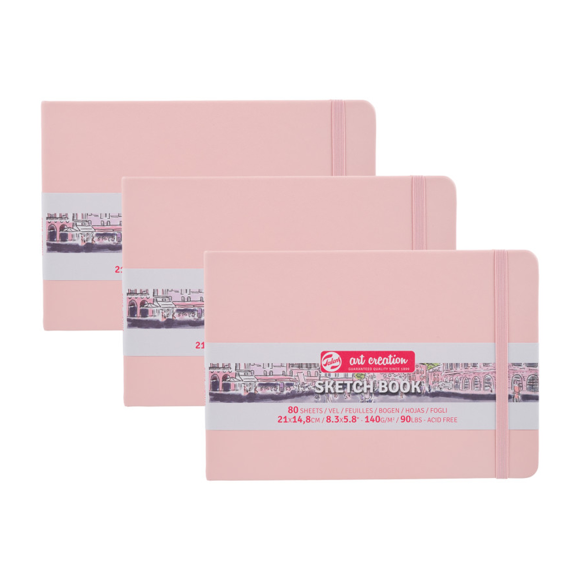 A5 Hardbound Sketchbook, Pastel Pink Cover, 80 Sheets, Pack of 3
