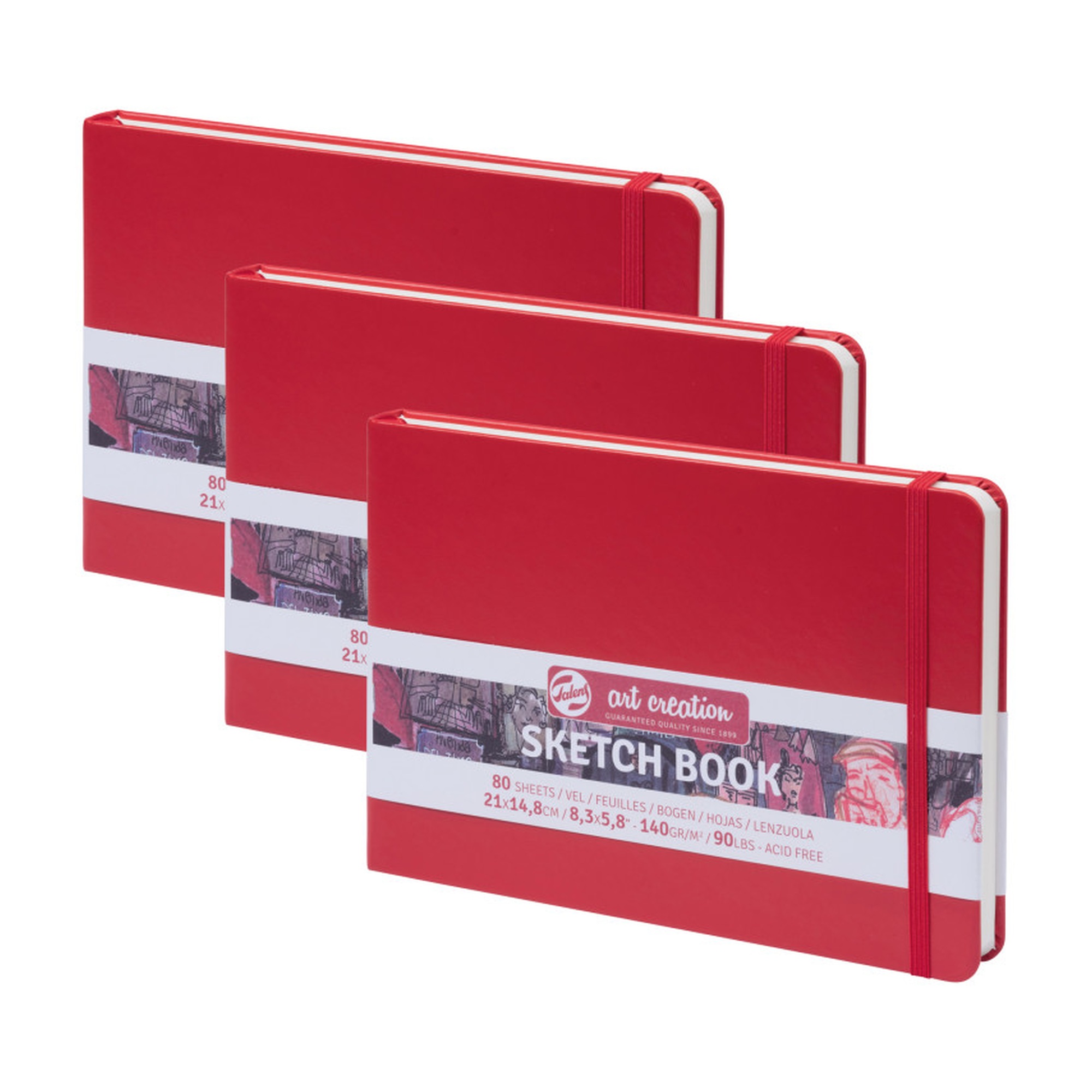 A5 Red Hardbound Sketchbook, 80 Sheets, Pack of 3
