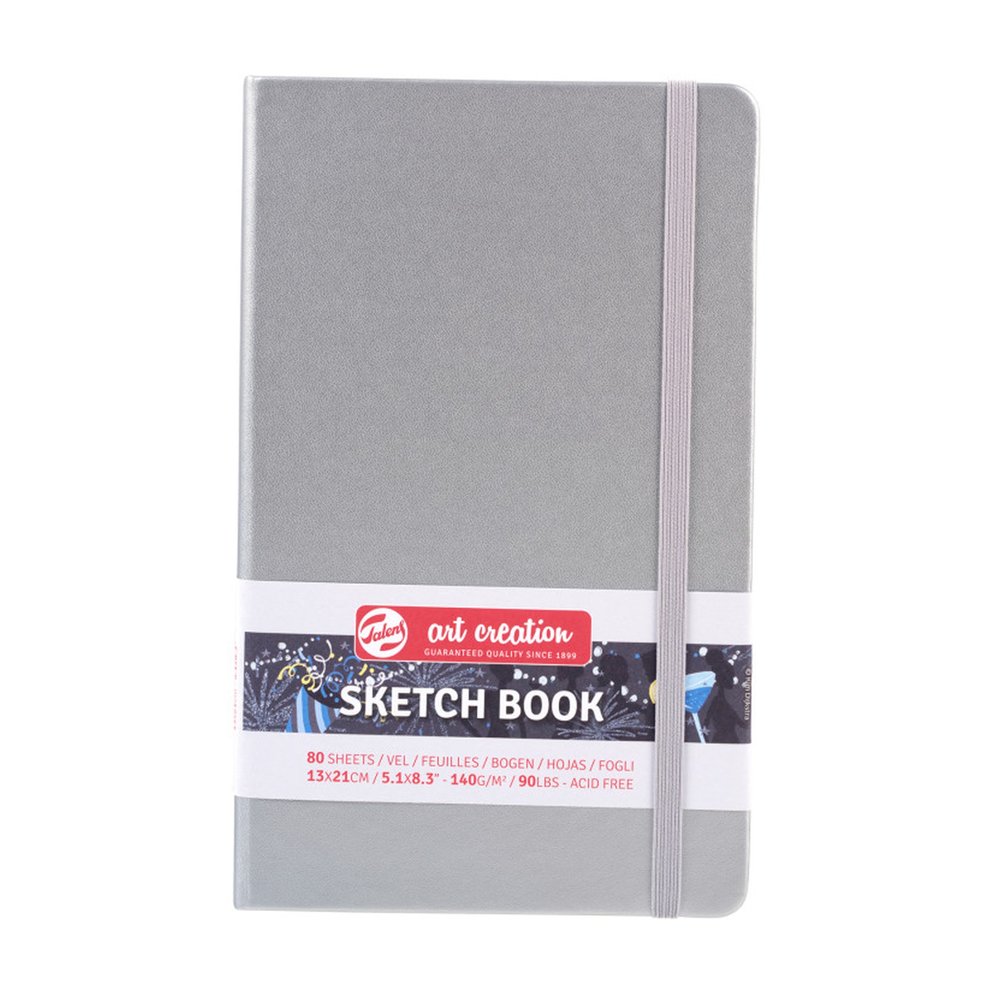 Hard-Bound Sketchbook with Shiny Silver Cover, 5.32 x 8.27 in.