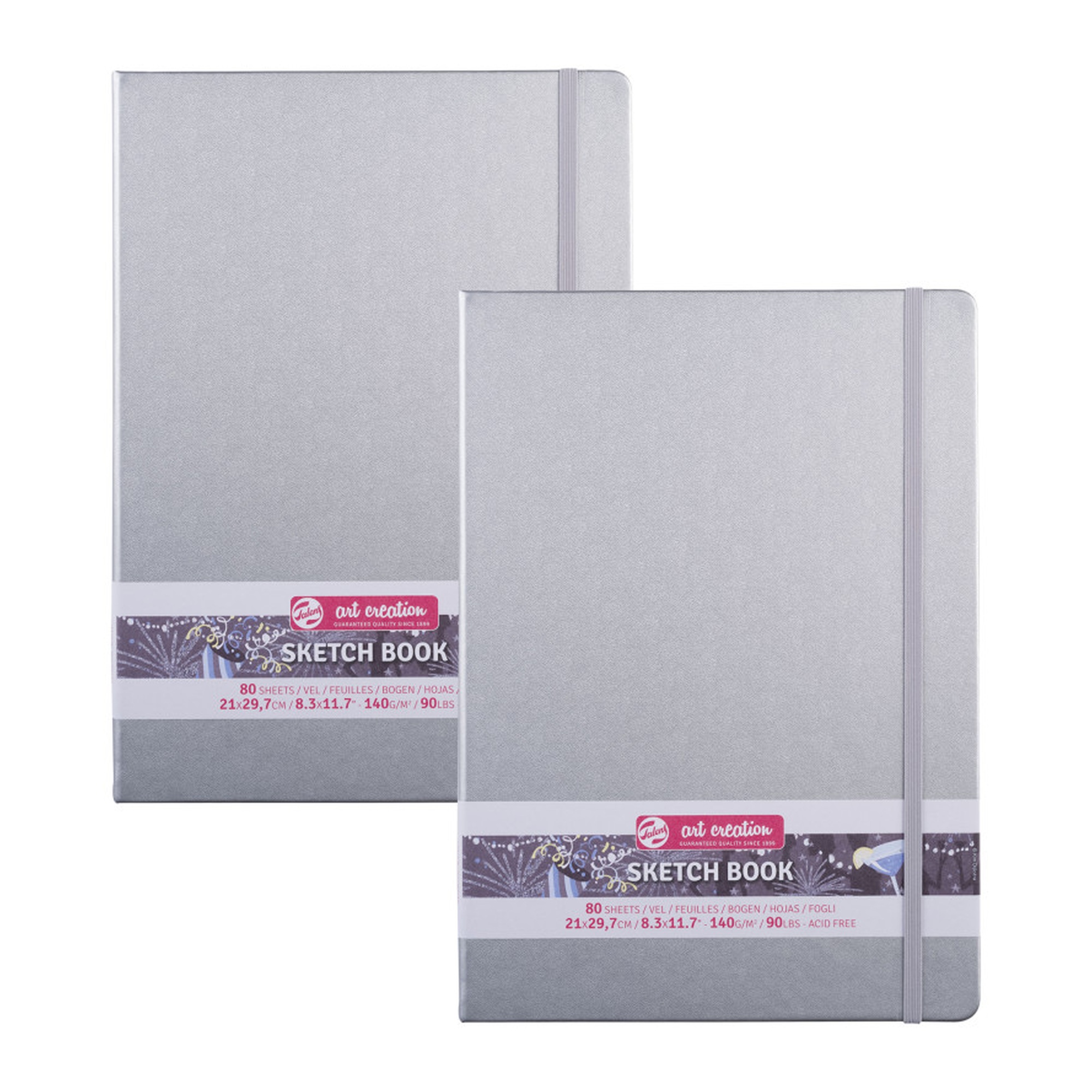 A4 Hardbound Sketchbook, 80 Sheets, Shiny Silver Cover, Pack of 2