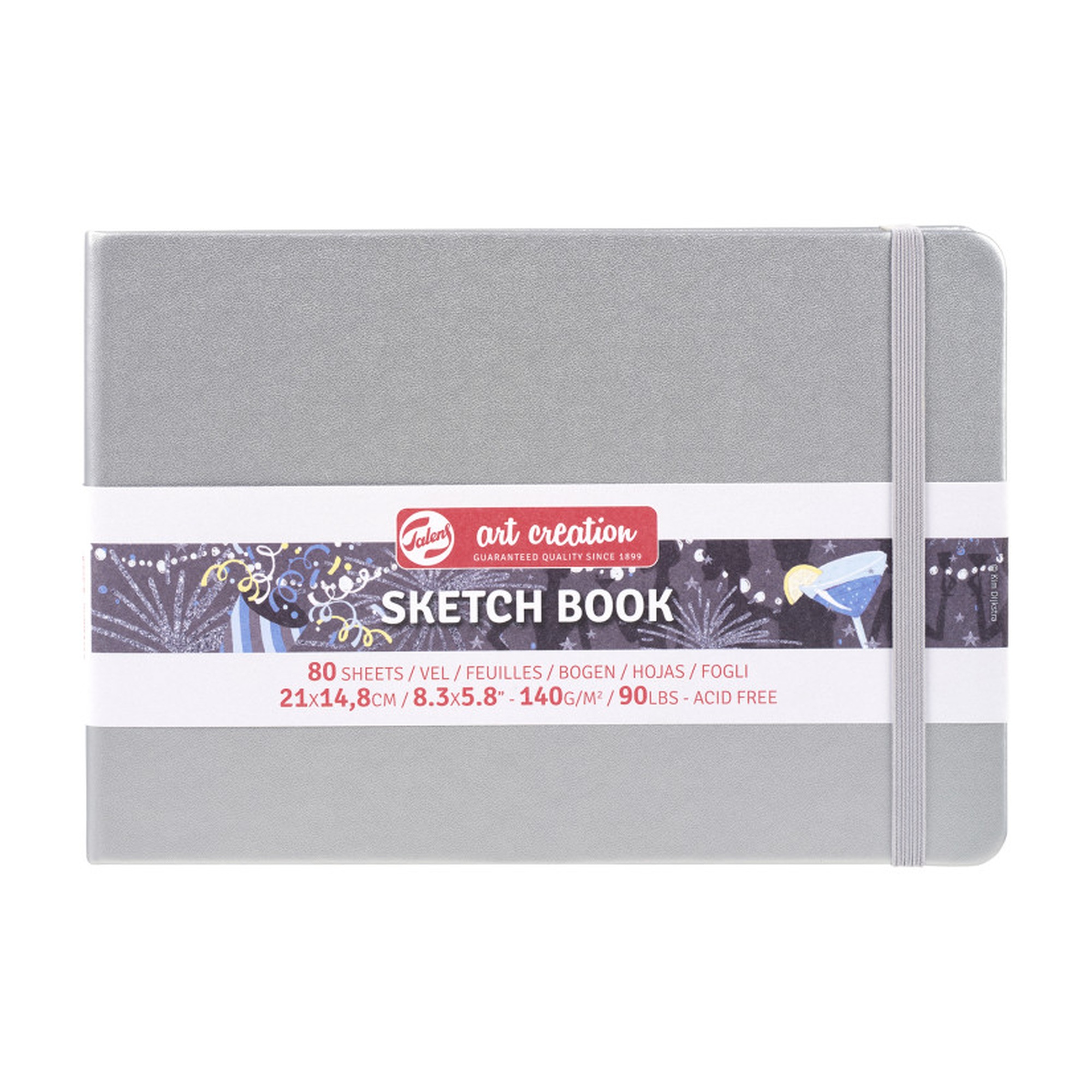 A5 Hardbound Sketchbook, 80 Sheets, Shiny Silver Cover