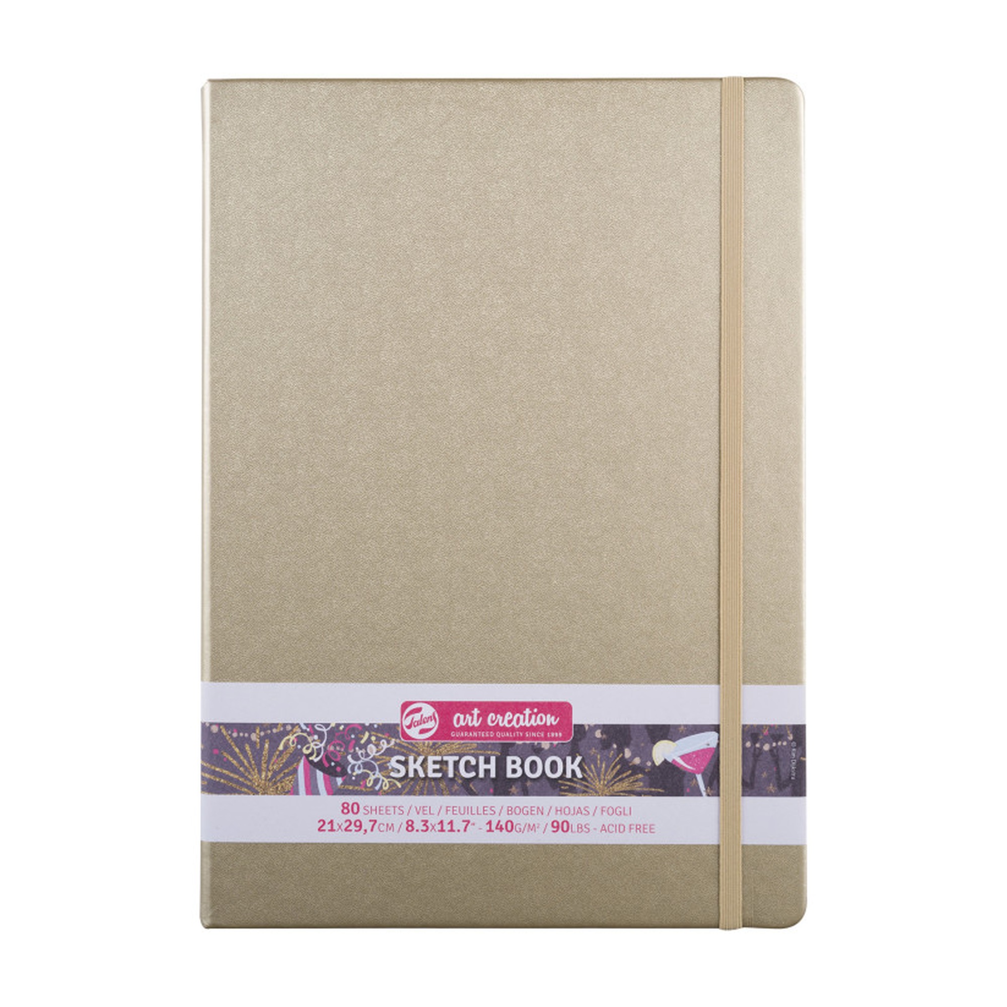 Hardbound A4 Sketchbook, 80 Sheets, White Gold Cover