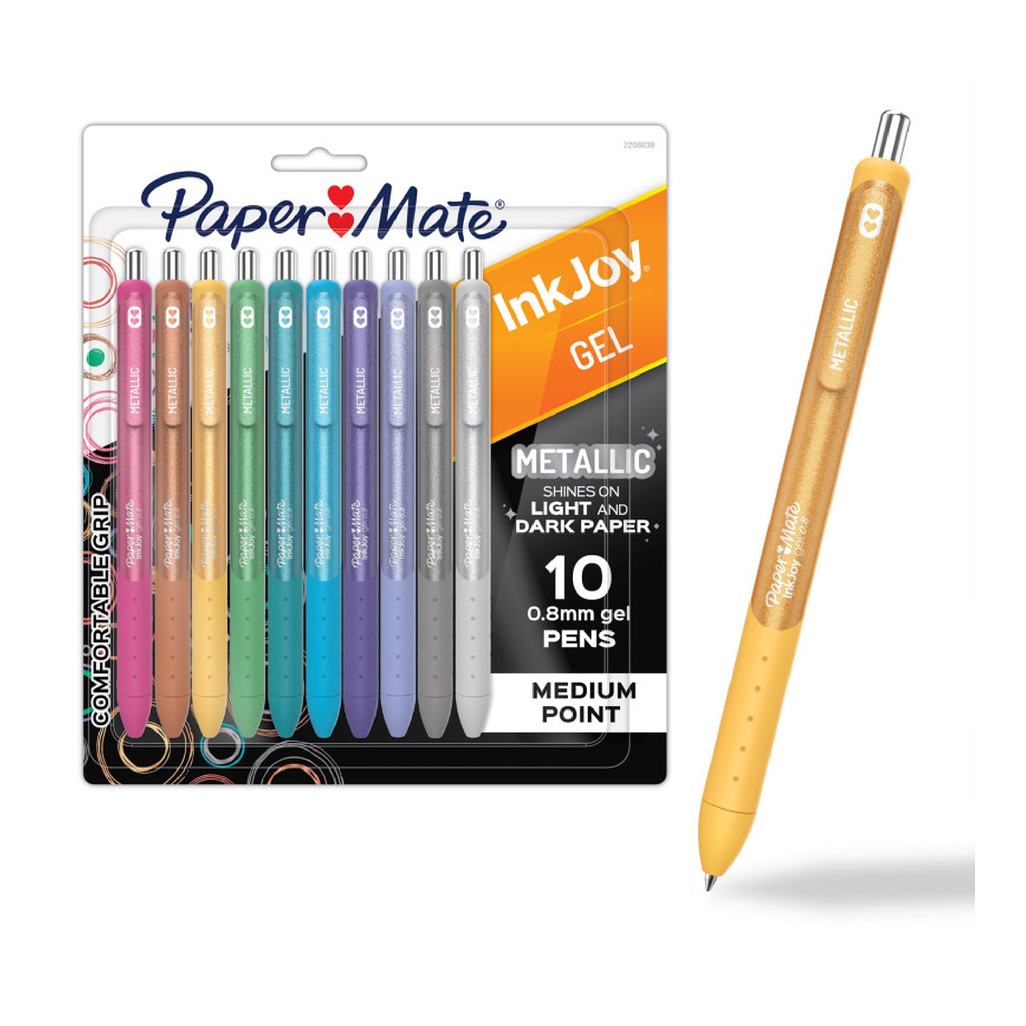 Metallic Gel Pens, Assorted Colors, Medium Point, 10 Pack