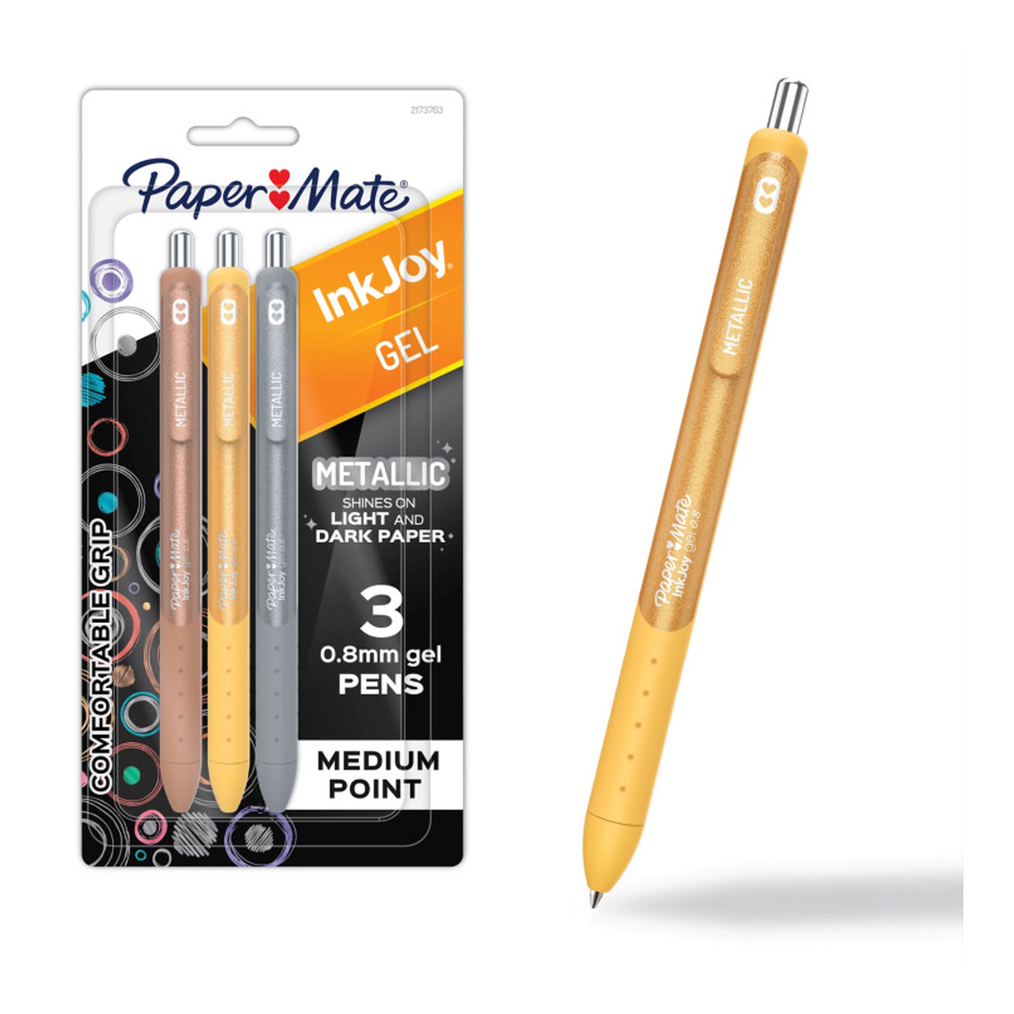 Metallic Gel Pens, Assorted Colors, Medium Point, 3-Pack