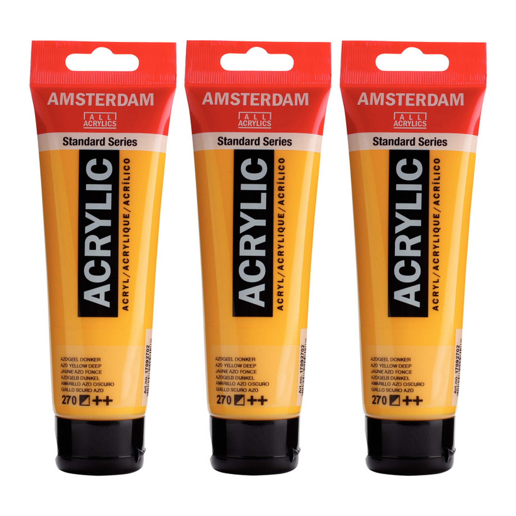 Azo Yellow Deep 270 Standard Acrylic Paint, 120 mL Tubes, Pack of 3