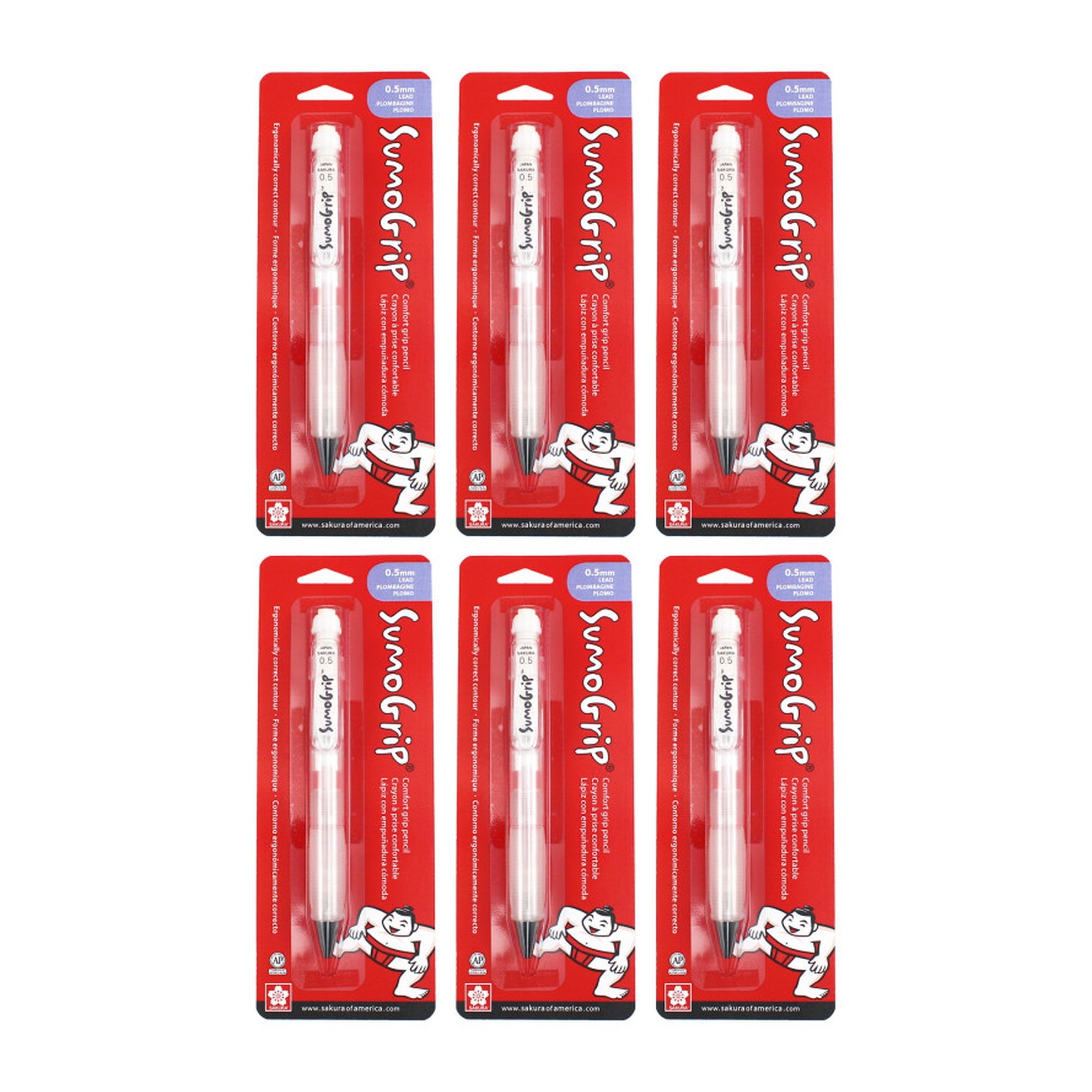 Comfort Grip Mechanical Pencils, 0.5mm, White, Pack of 6