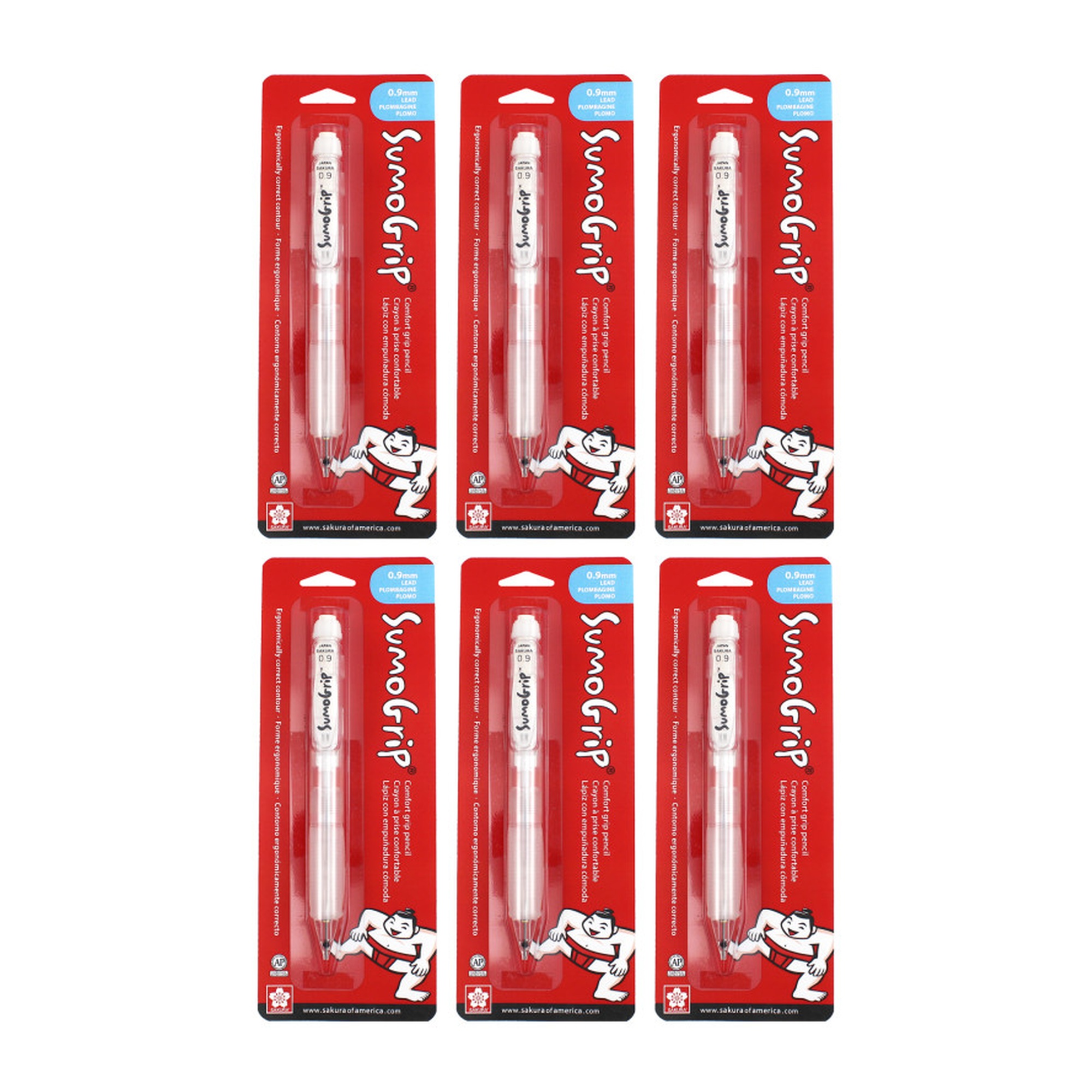 0.9 mm Comfort-Grip Mechanical Pencils, Clear, Pack of 6