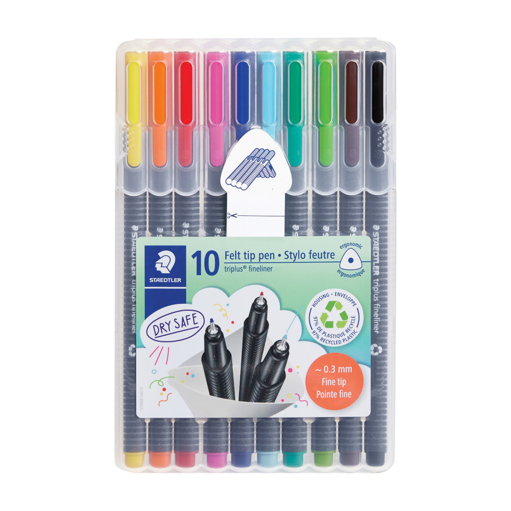 Superfine 0.3 mm Fineliner Pens, Assorted Colors, Set of 10
