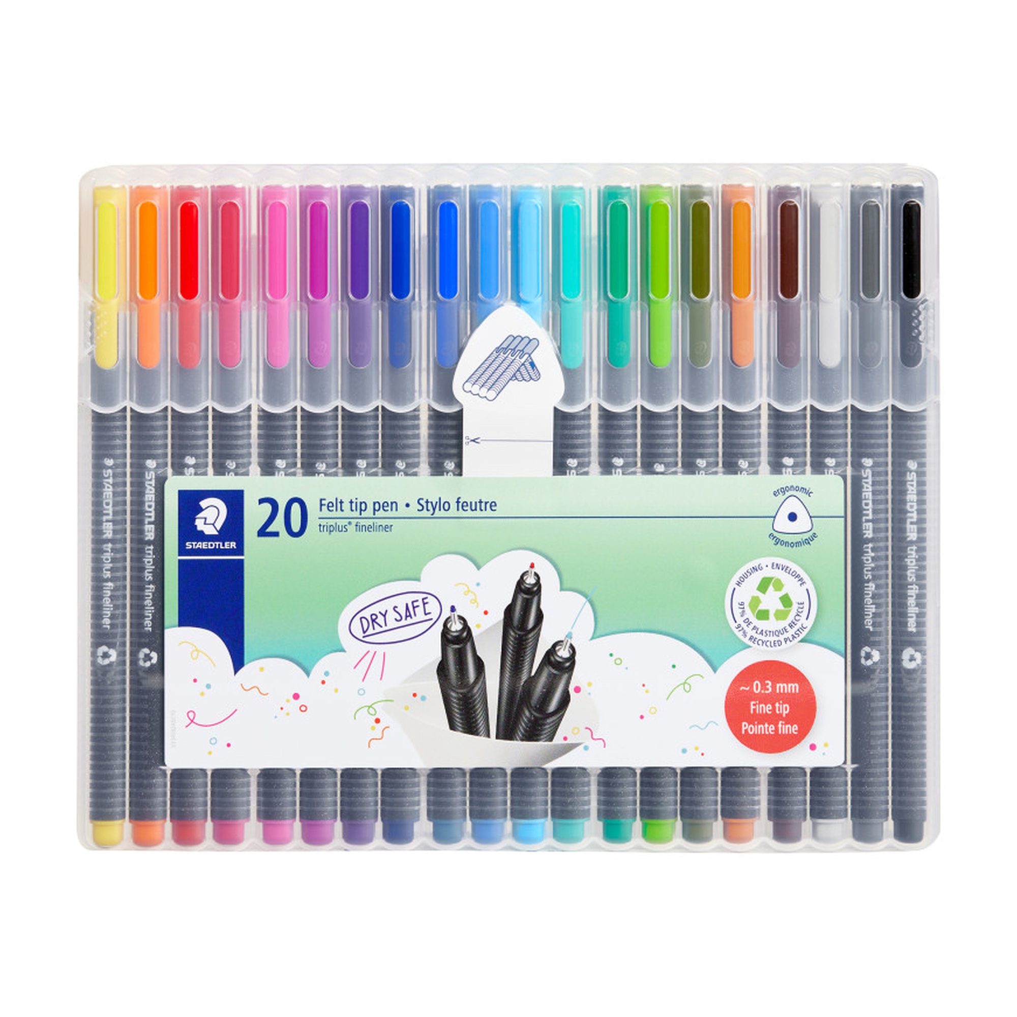 Superfine 0.3 mm Fineliner Pens, Assorted Colors, Set of 20