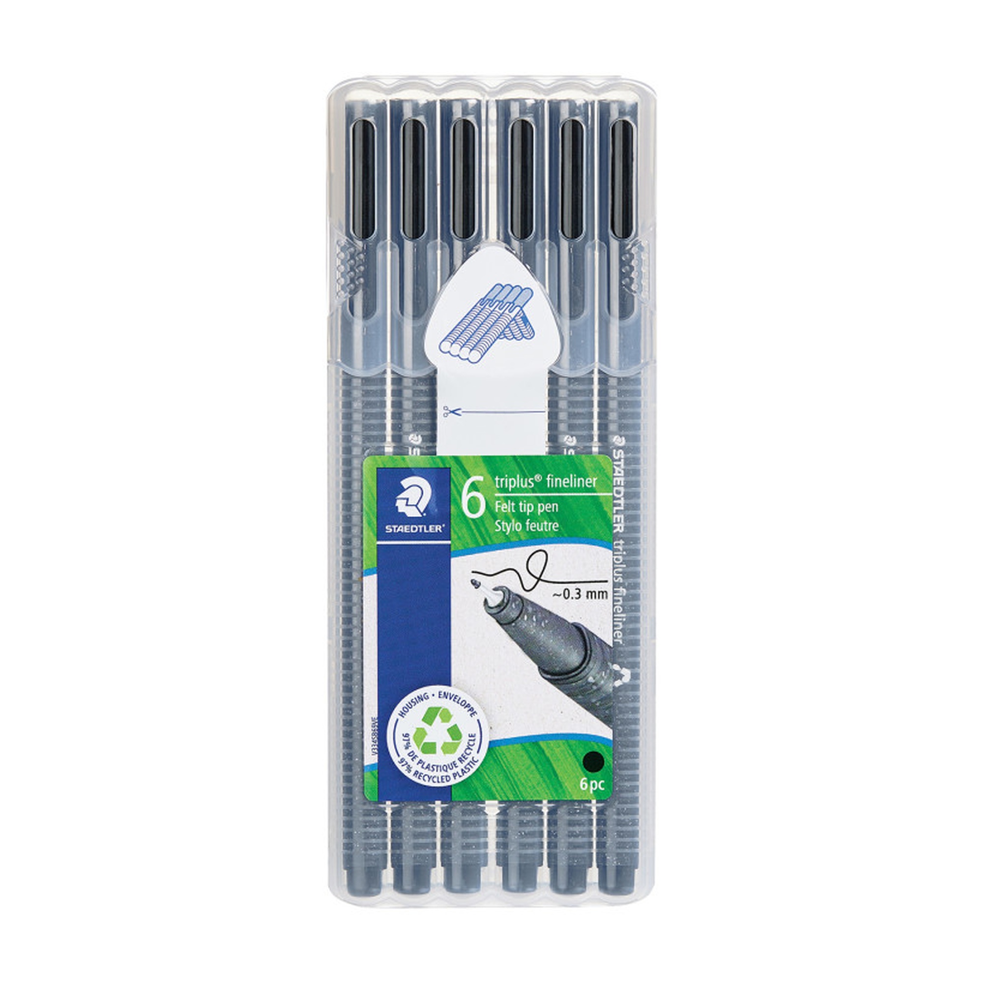 Black Superfine 0.3 mm Fineliner Pens, 6-Pack