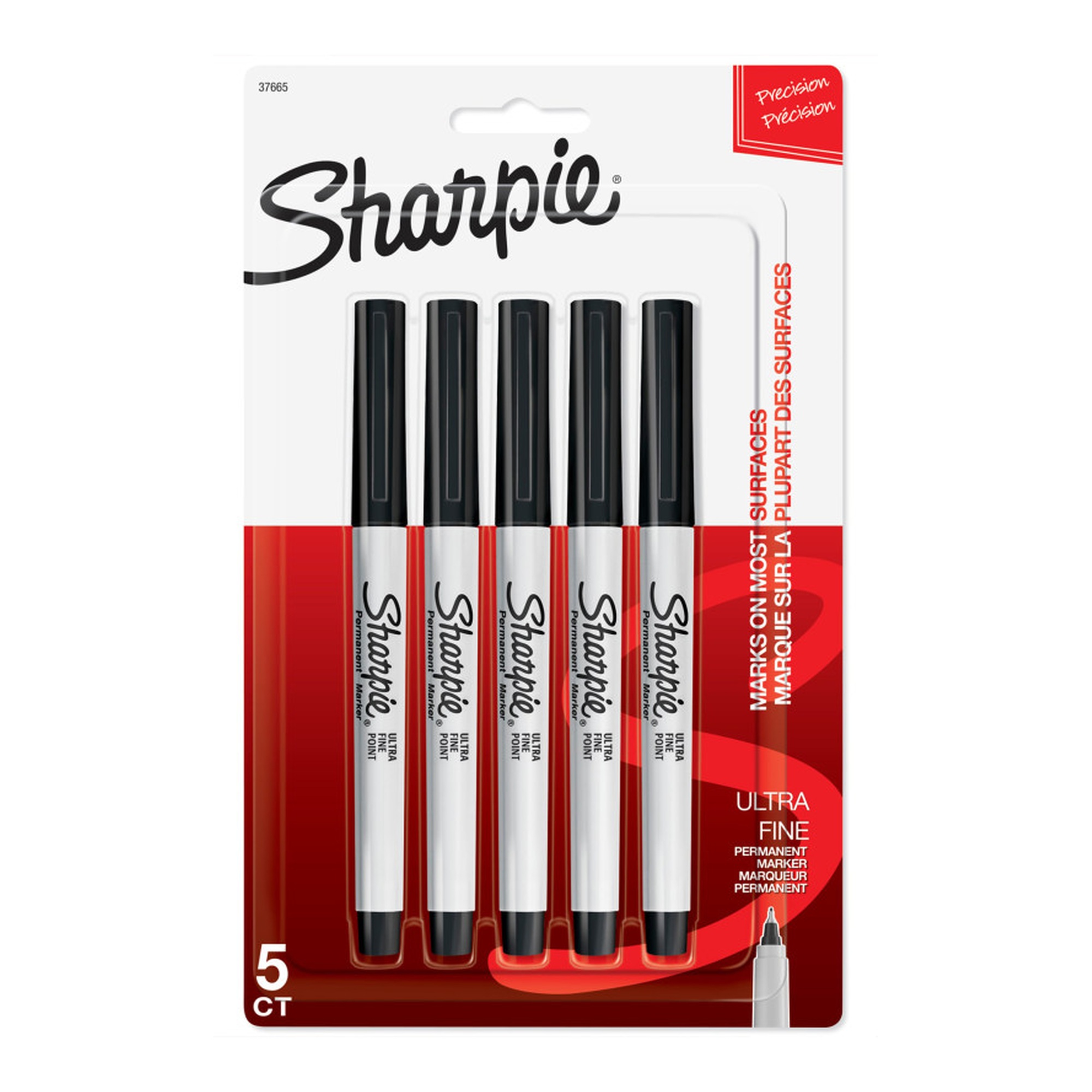 Ultra Fine Point Permanent Markers, Black, 5-Pack