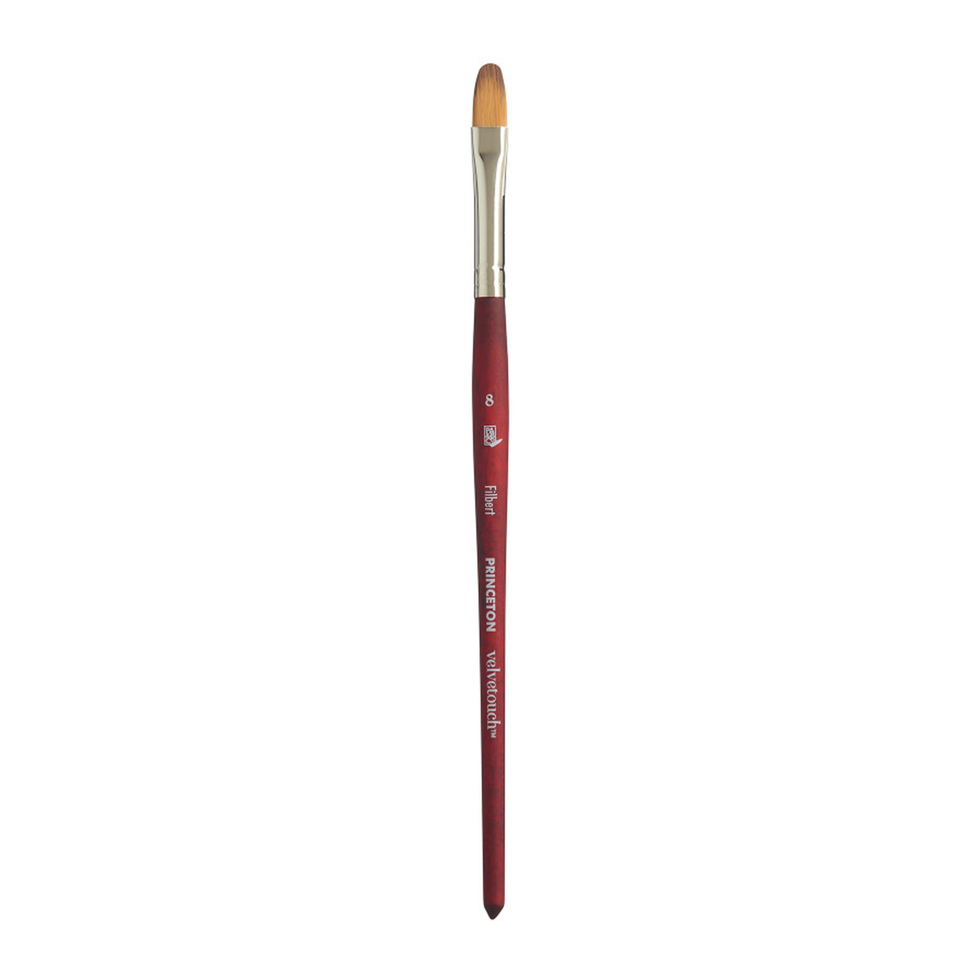 Synthetic Filbert Paint Brush, Short Handle, Scarlet, Size 8, 1 Count