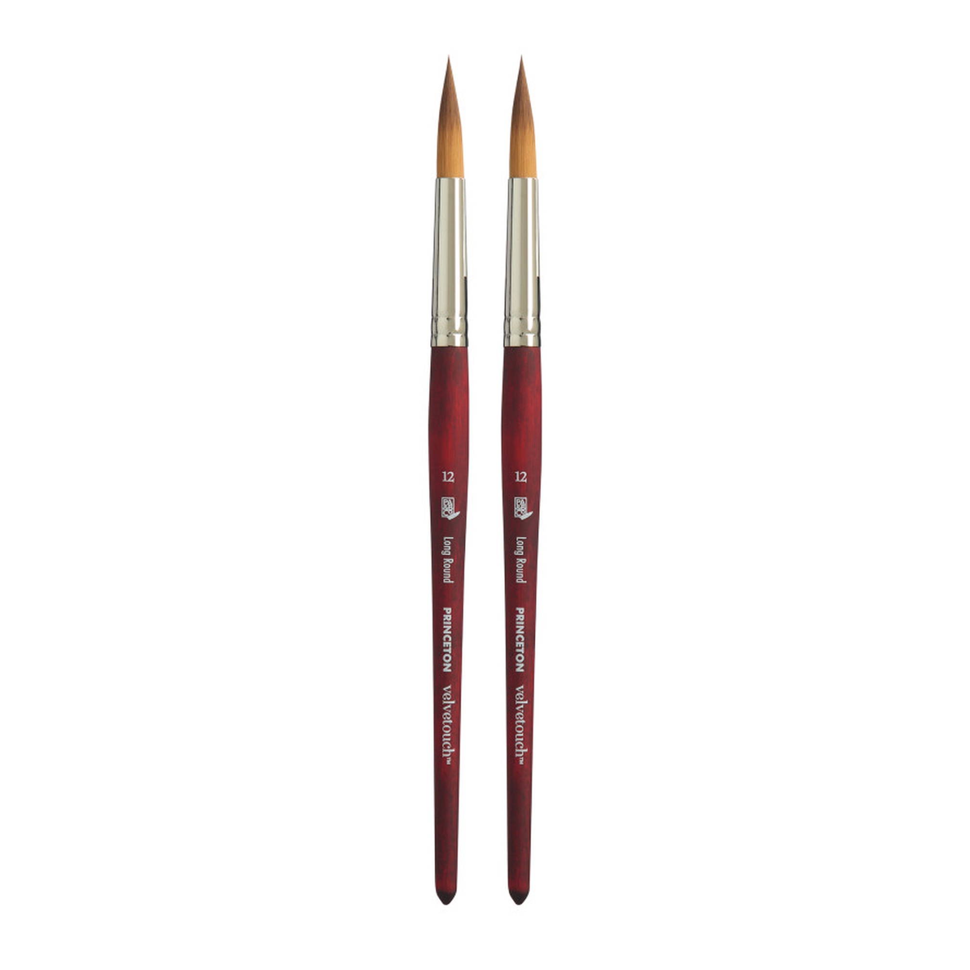 Long Round Synthetic Mixed Media Paintbrushes, Scarlet, Size 12, 2-Pack