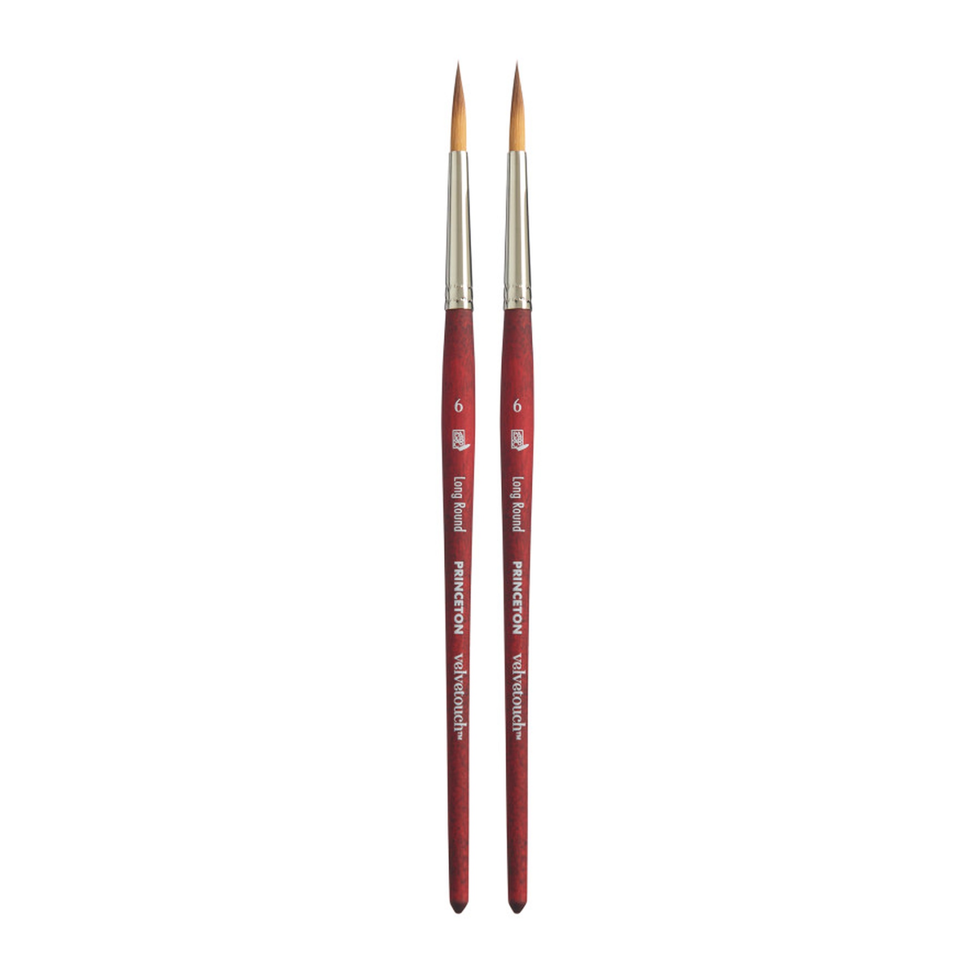 Velvetouch Size 6 Long Round Synthetic Mixed Media Paintbrushes, Scarlet, 2-Pack